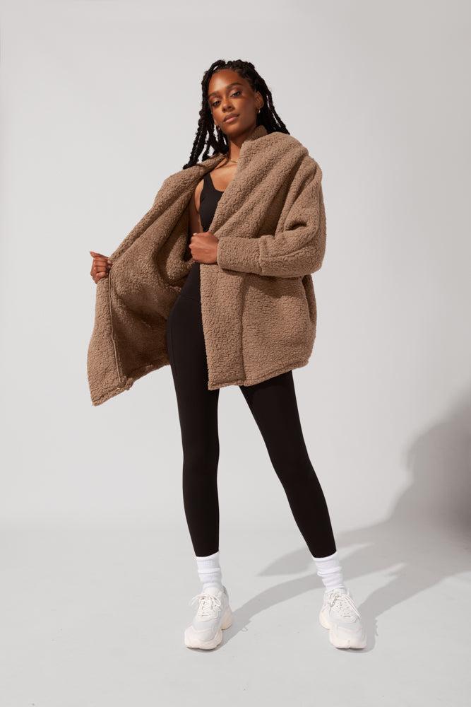 Faux Sherpa Cocoon Coat - Cool Grey Product Image