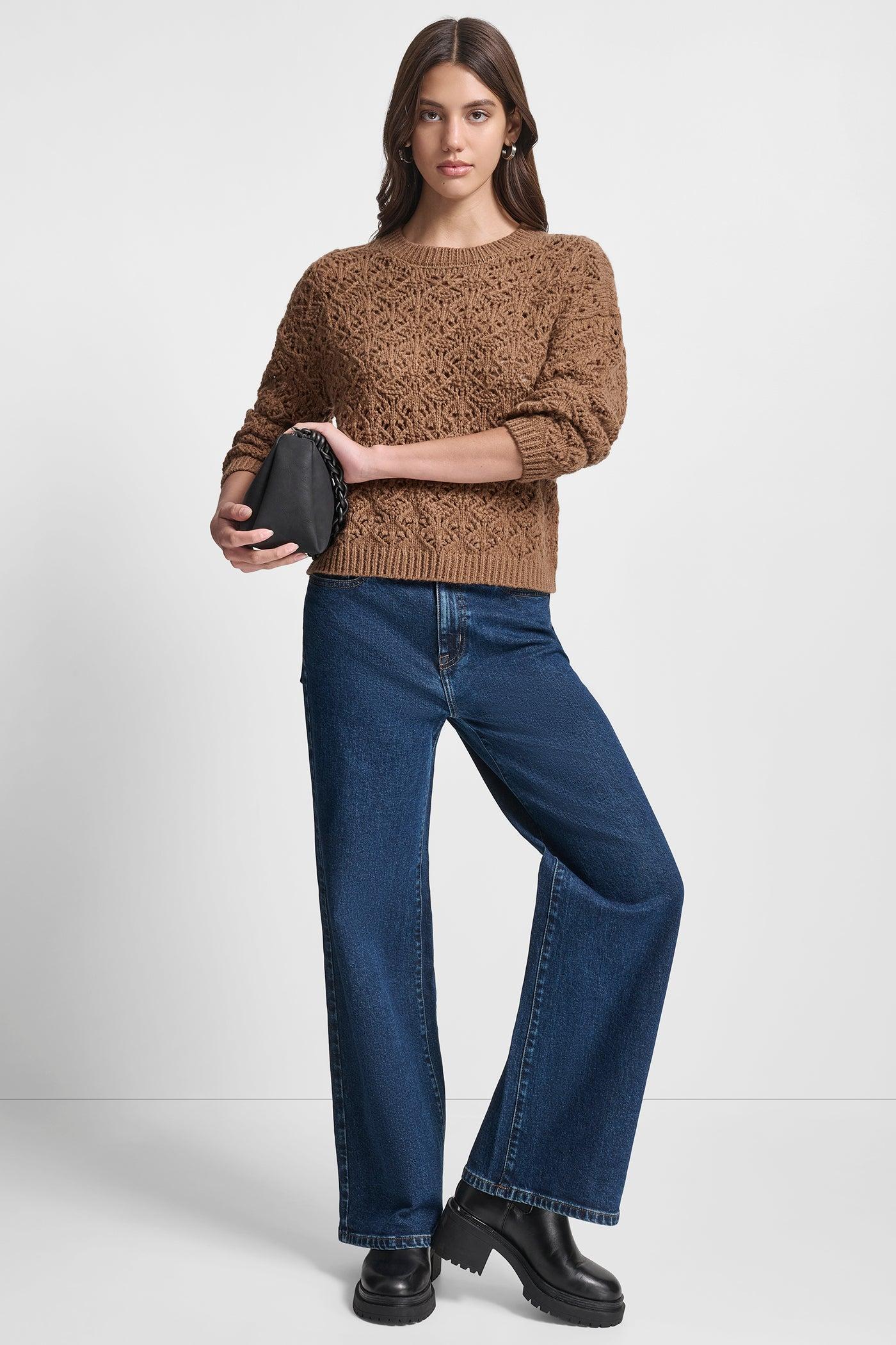 POINTELLE STITCH LONG SLEEVE CREW NECK SWEATER Product Image