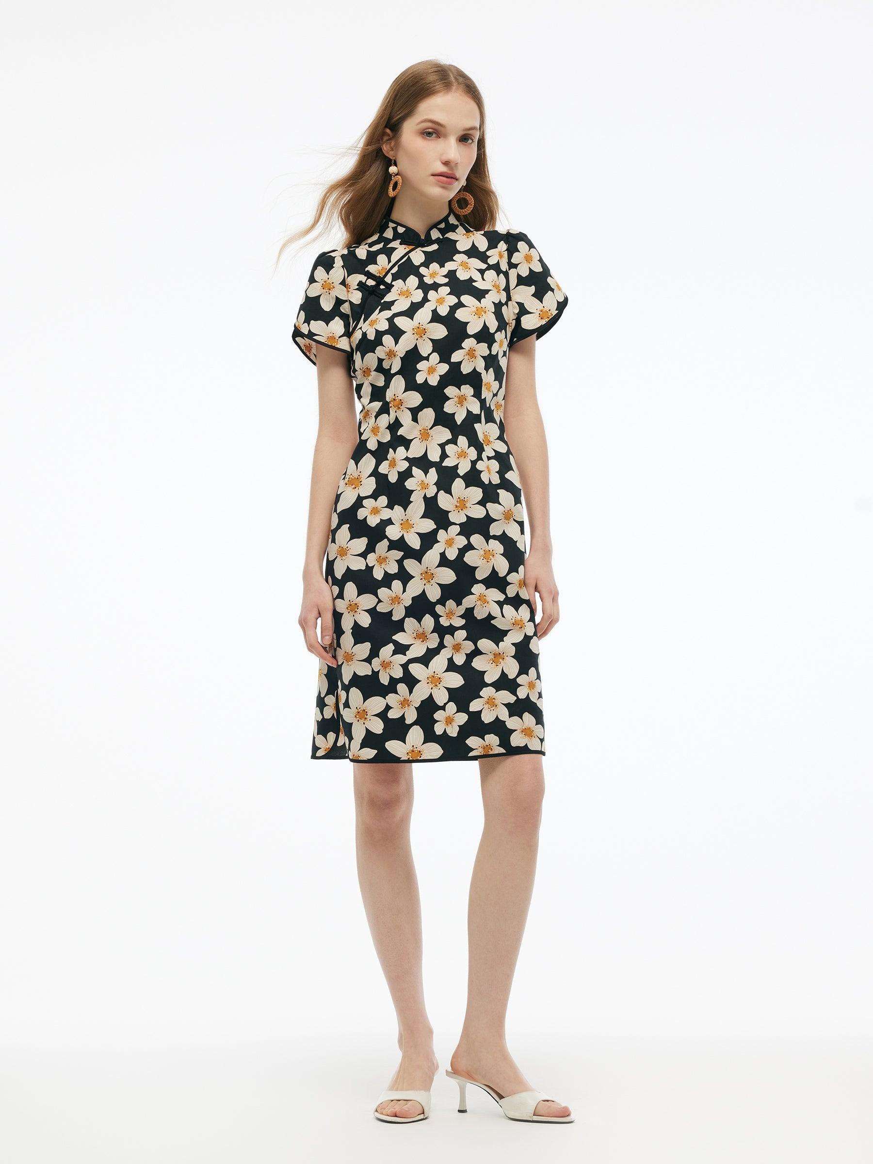 Cotton Floral Print Women Qipao Mini Dress Product Image