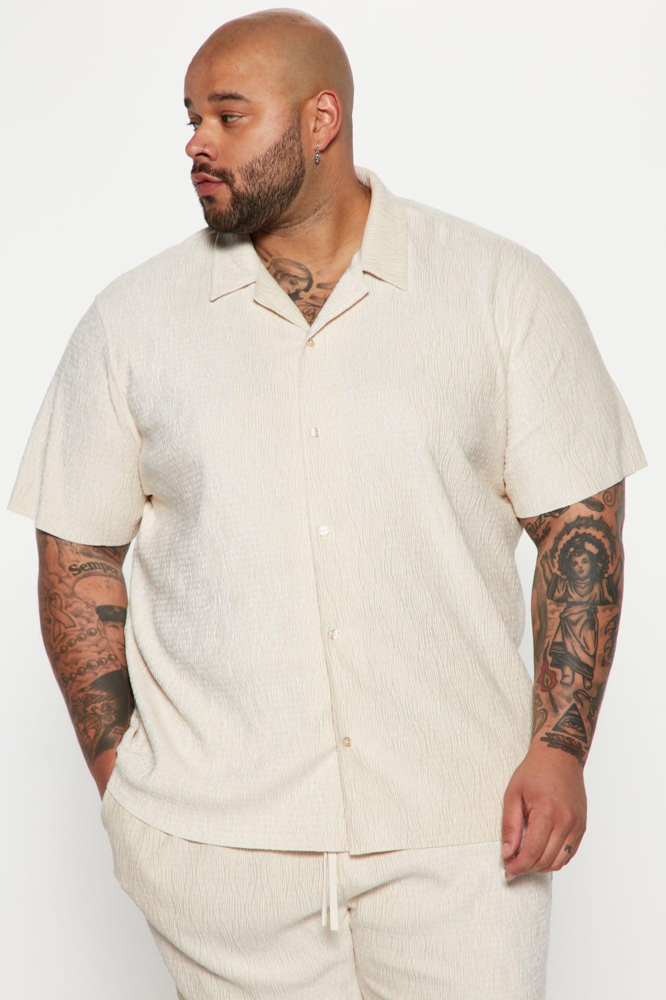 Wavy Textured Short Sleeve Cuban Shirt - Off White Product Image