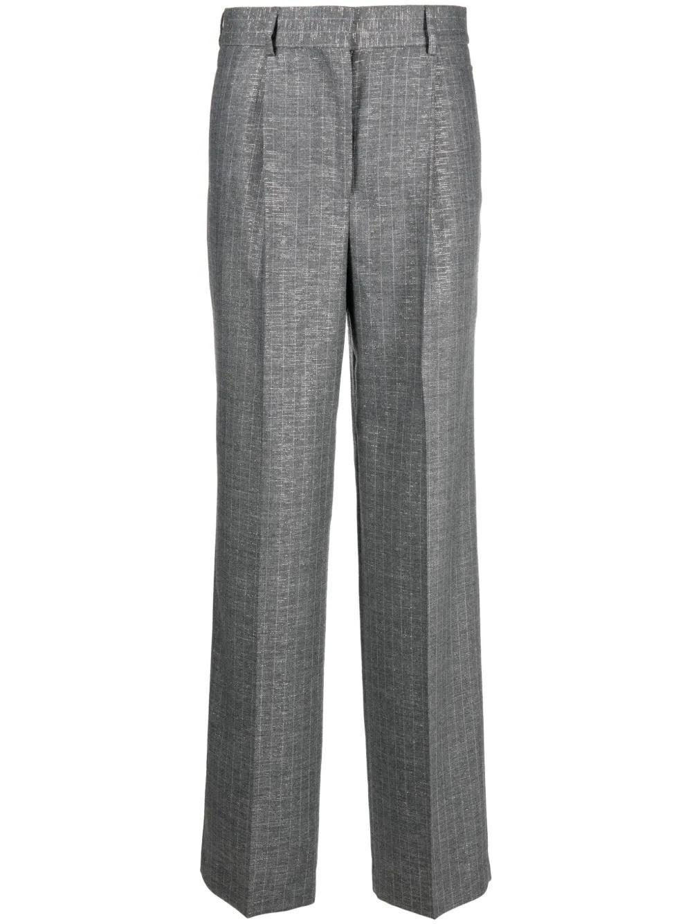 MSGM Shiny Pinstriped Wide-leg Trousers In Grey Product Image