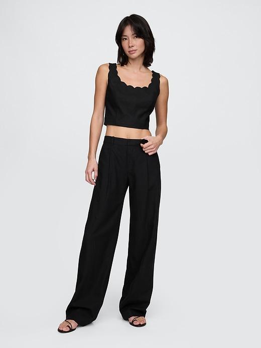 Linen-Blend Scalloped Cropped Top Product Image