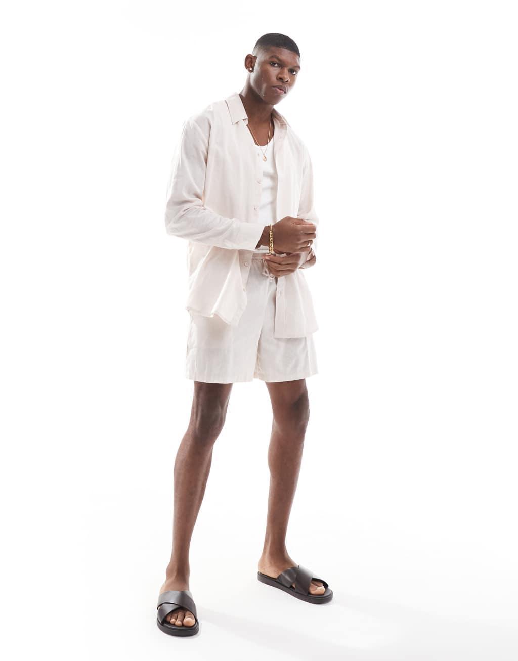 sol beach linen long sleeve beach shirt in beige Product Image