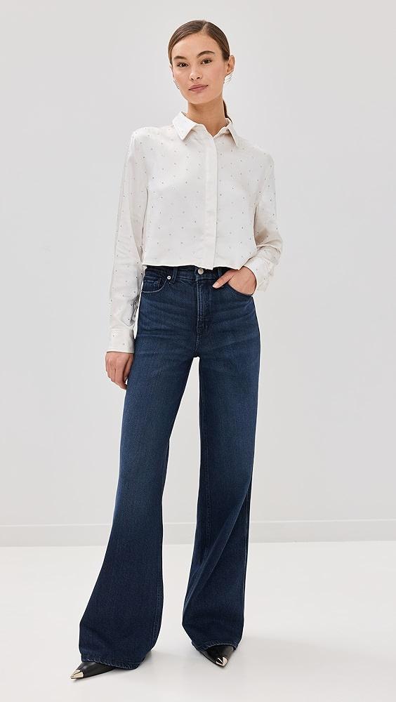 Good American Crystal Cropped Satin Shirt | Shopbop Product Image