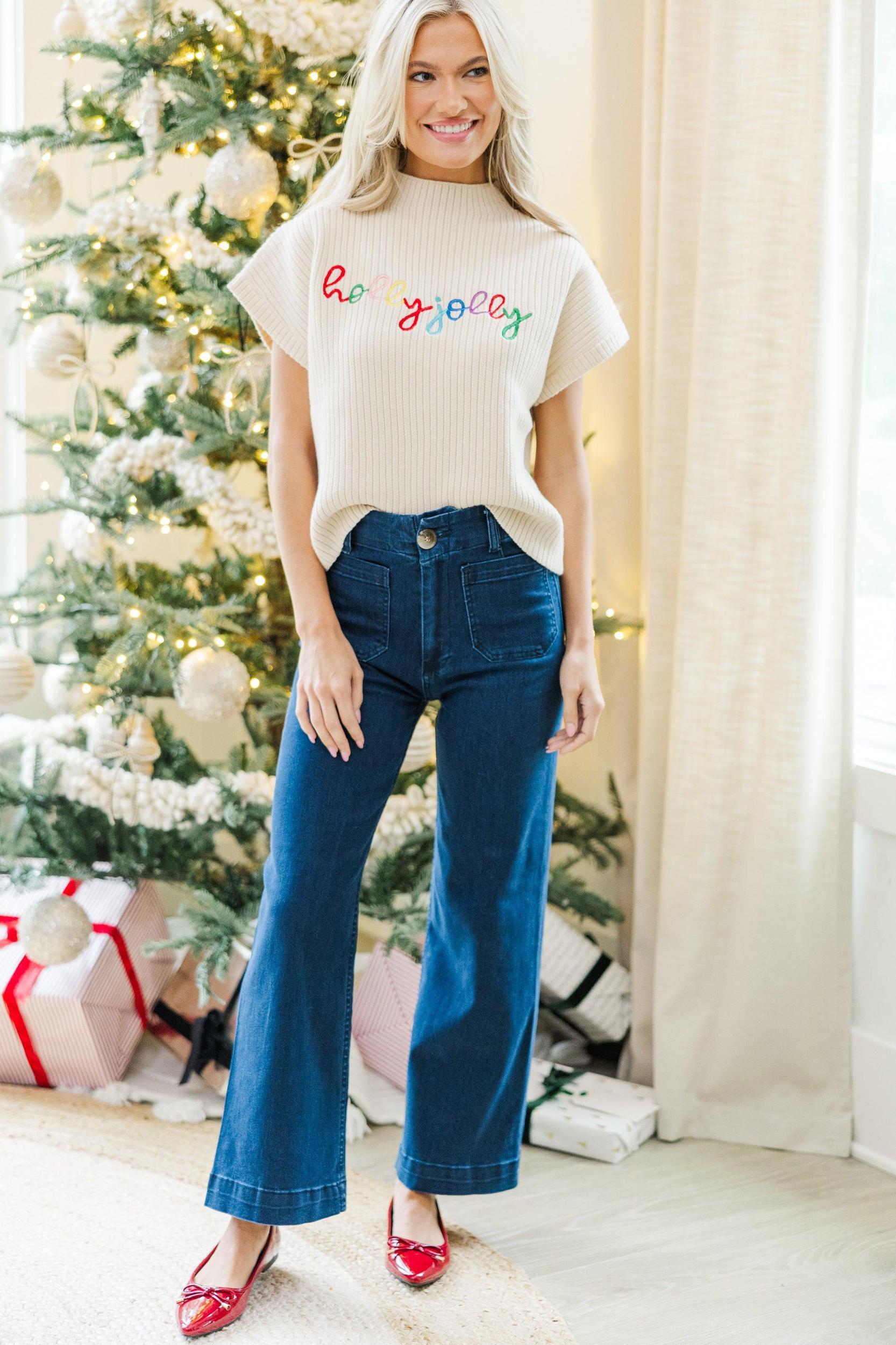 Holly Jolly Cream White Sweater Female Product Image