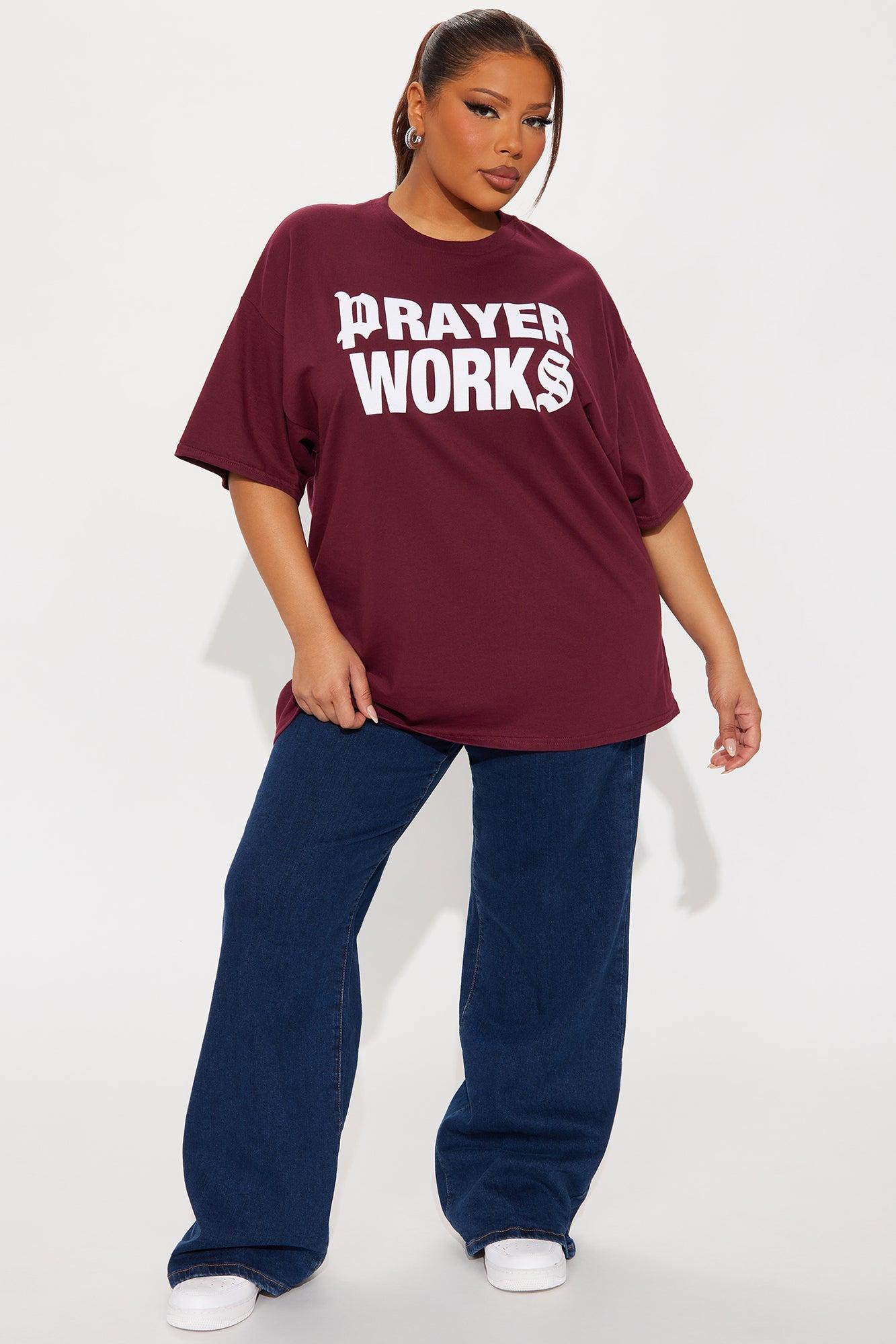Prayer Works Oversized Tee - Burgundy Female Product Image
