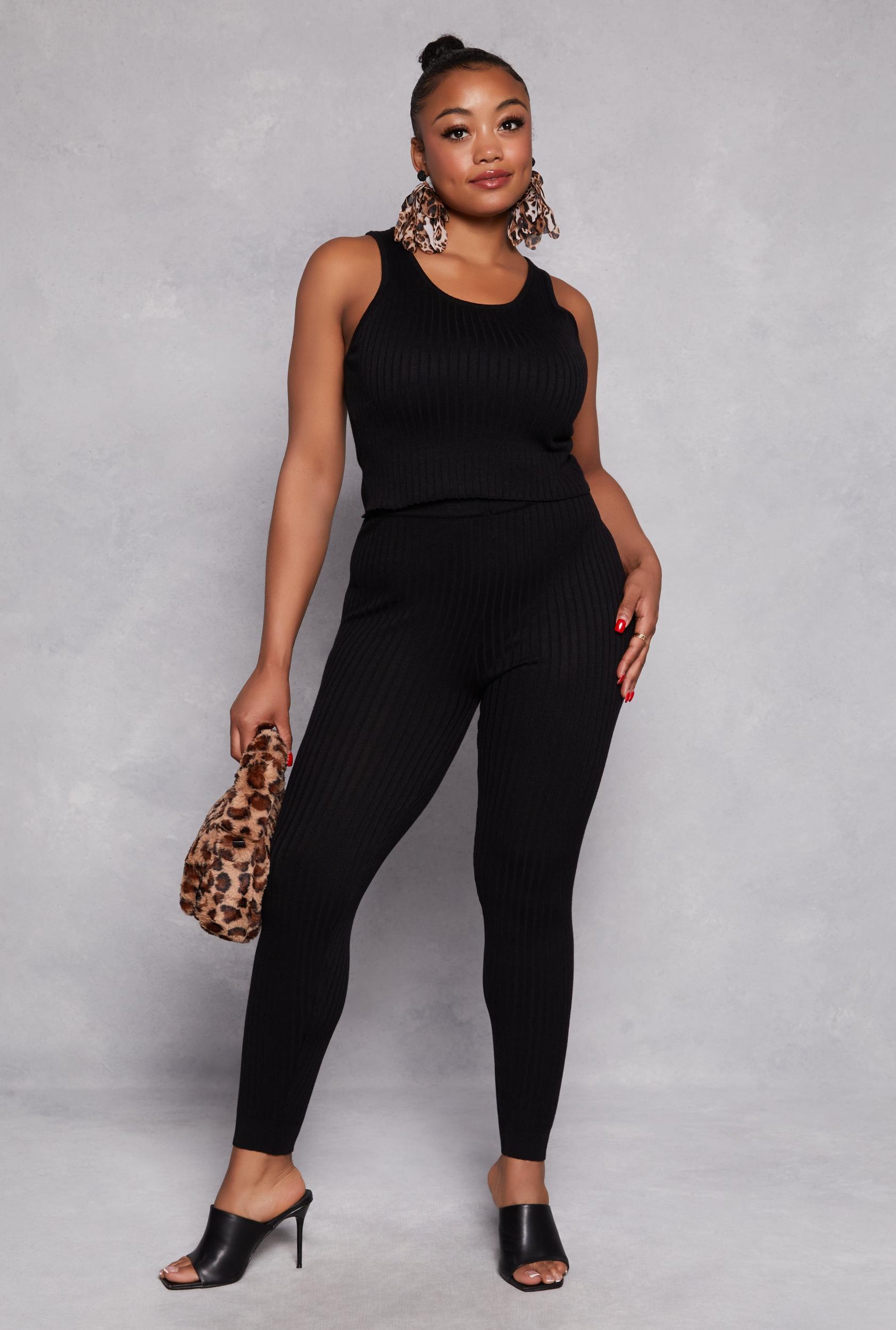 Womens Plus Size Daisy Ribbed Knit Leggings Product Image