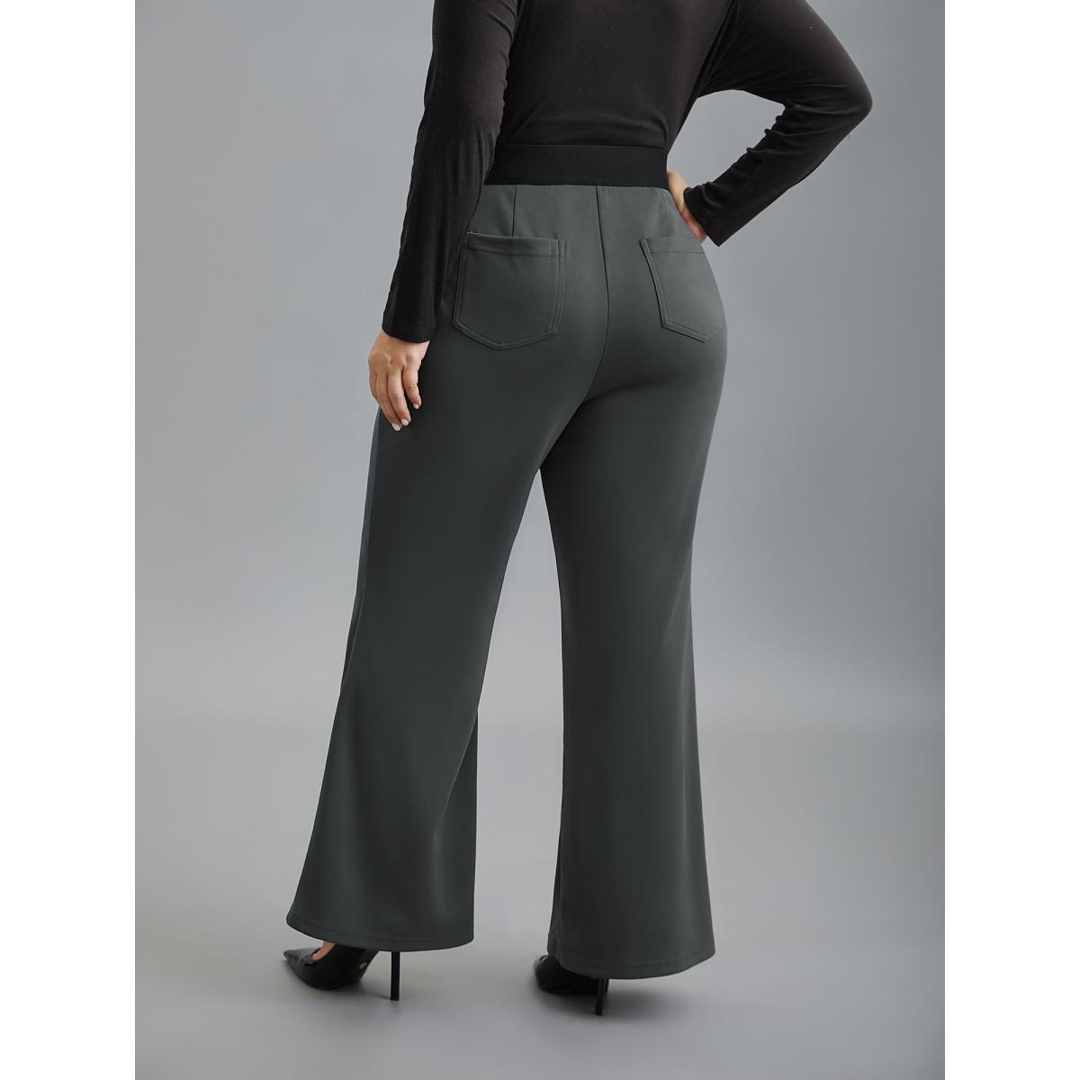 Plus Size Seamed Front Color Contrast Flared Pants Women DimGray Elegant Bootcut Mid Rise Everyday Pants BloomChic 26/4X Product Image