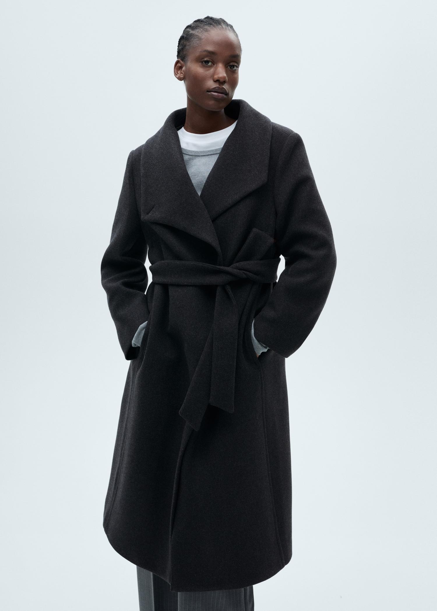 Woollen coat with belt - Women | MANGO USA Product Image