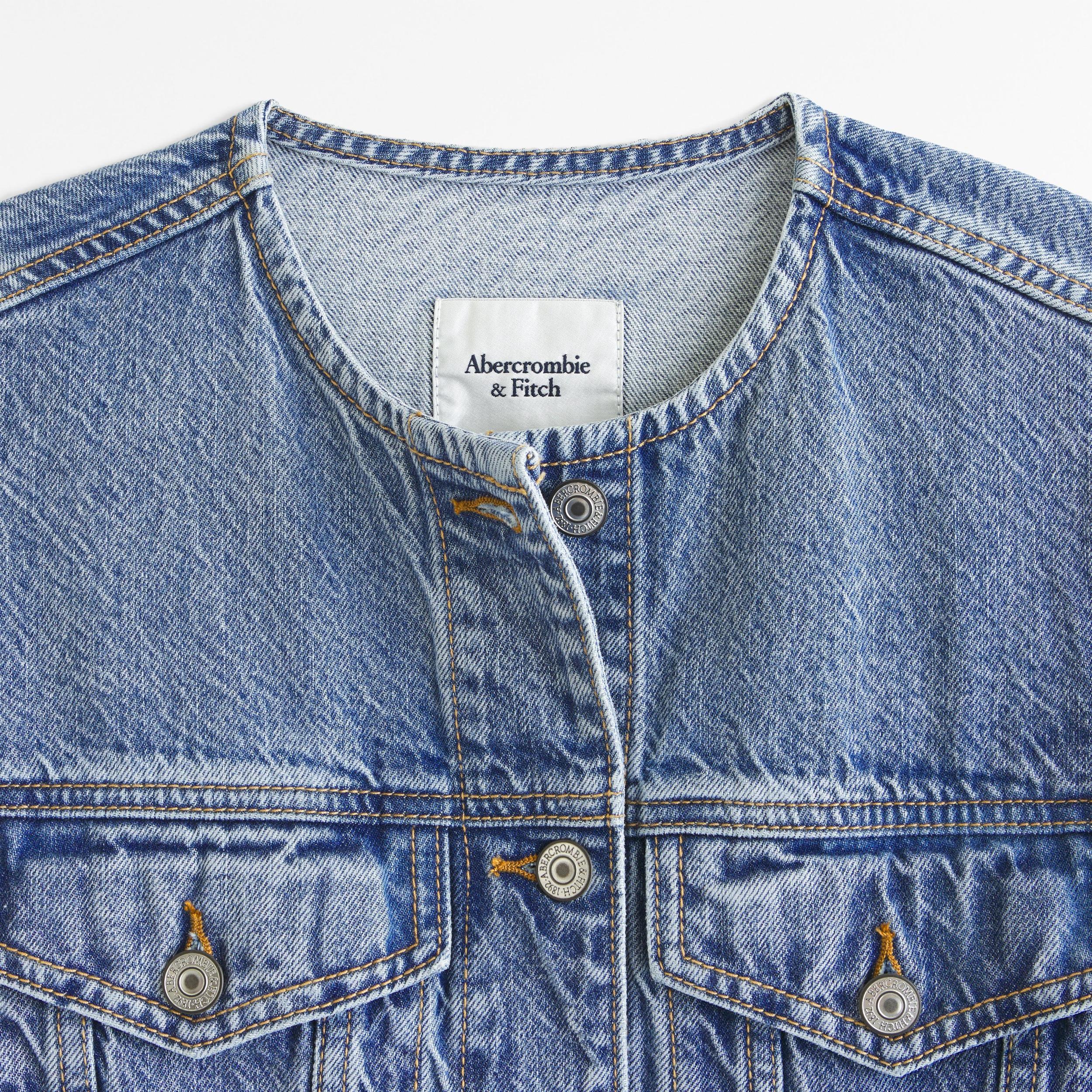 Collarless Denim Jacket Product Image