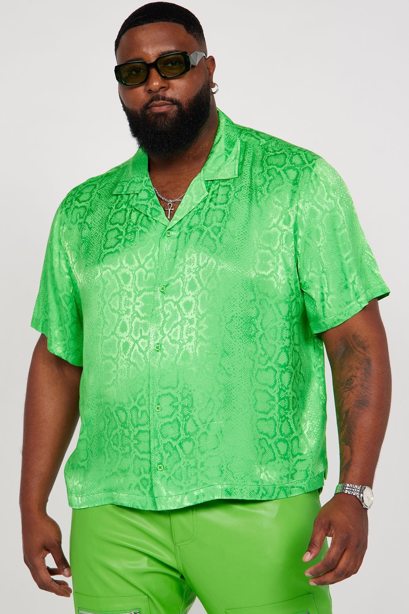 Snake In The Grass Short Sleeve Button Up - Green Product Image