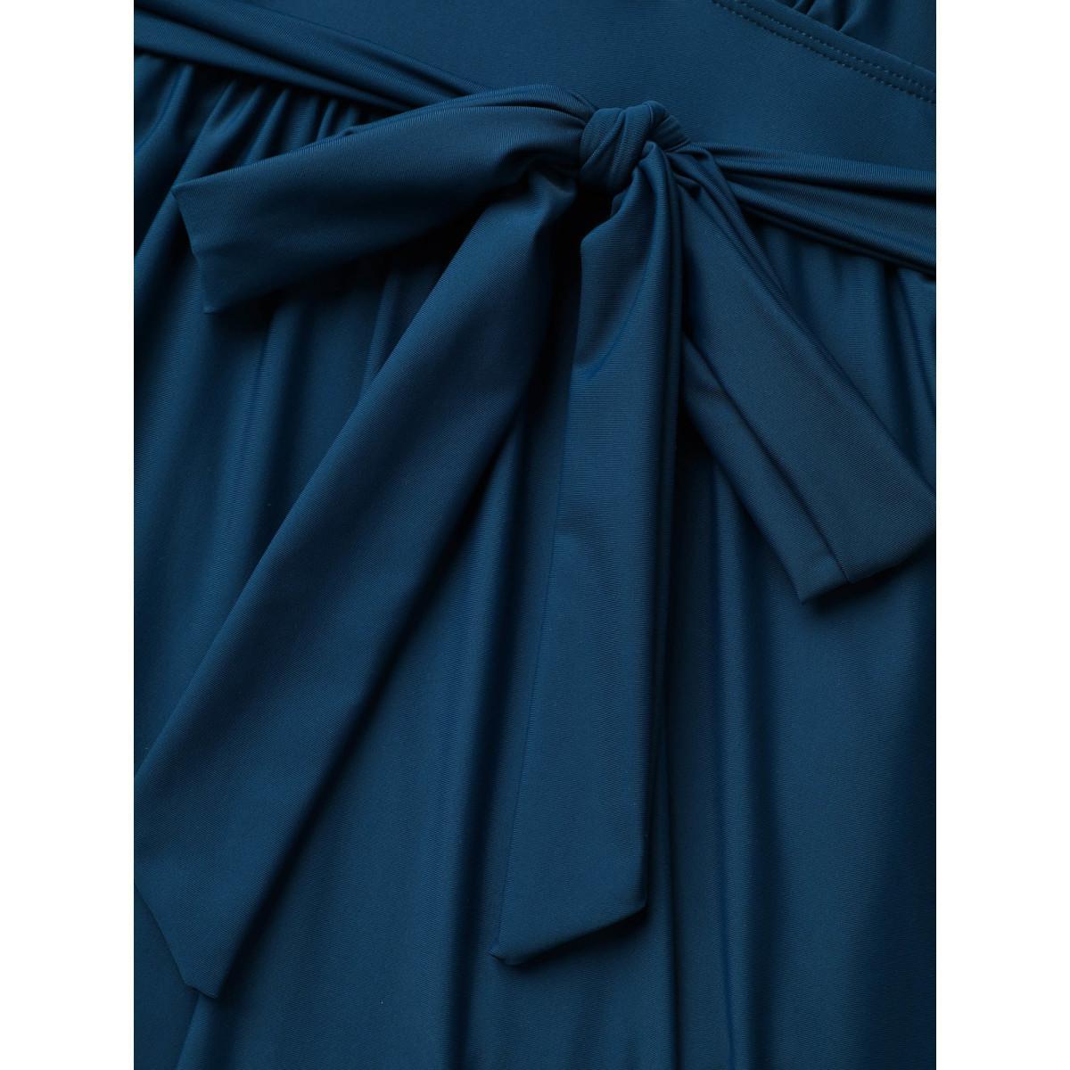 Plus Size Surplice Neckline Belted Plain One-Piece Swimsuit Women's Swimwear Plum Beach Tie knot Curve Bathing Suits High stretch One Pieces BloomChic 14-16/1X Product Image