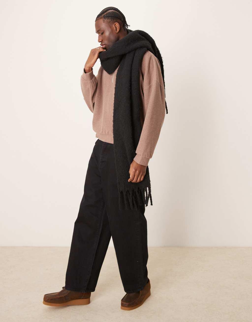 ASOS DESIGN super oversized boxy funnel neck sweatshirt in heavyweight brushed rib in brown Product Image