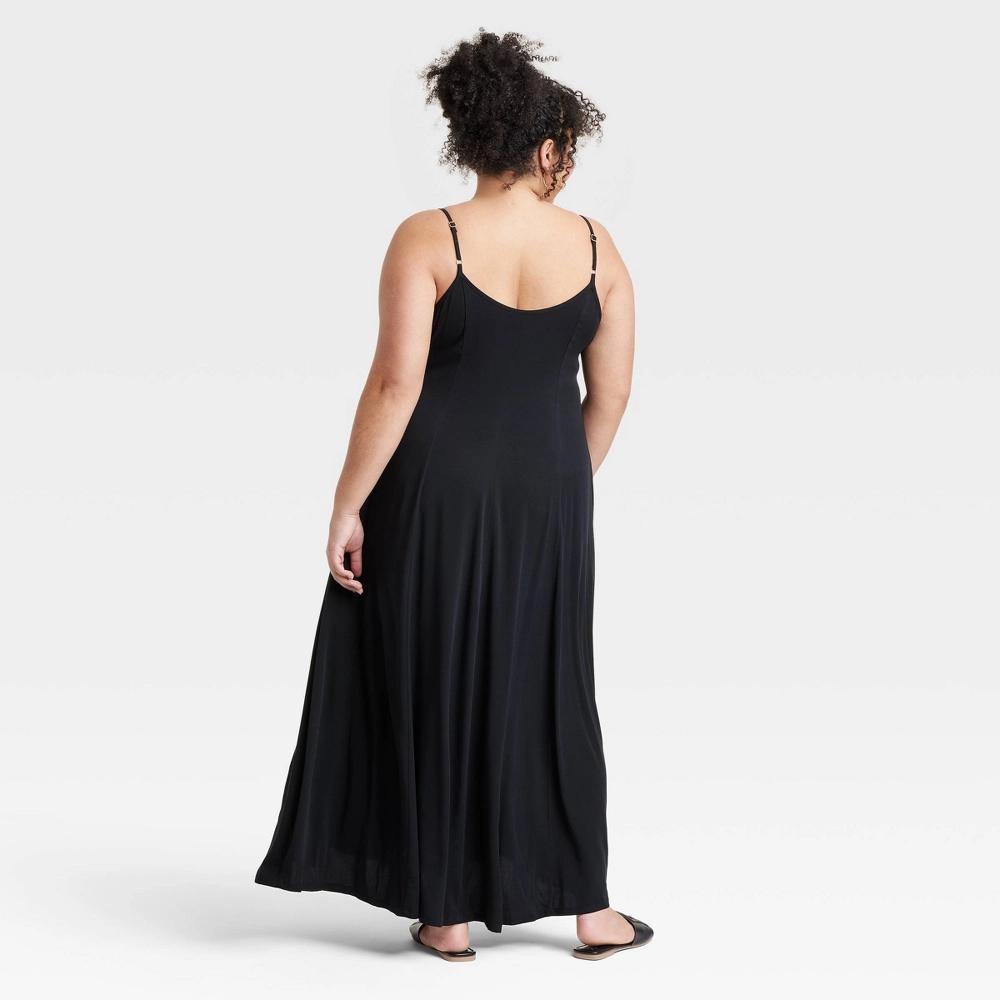 Womens Seamed Maxi A-Line Dress - Ava & Viv Black 2X: Sleeveless Sweetheart Neckline, Adjustable Straps Product Image