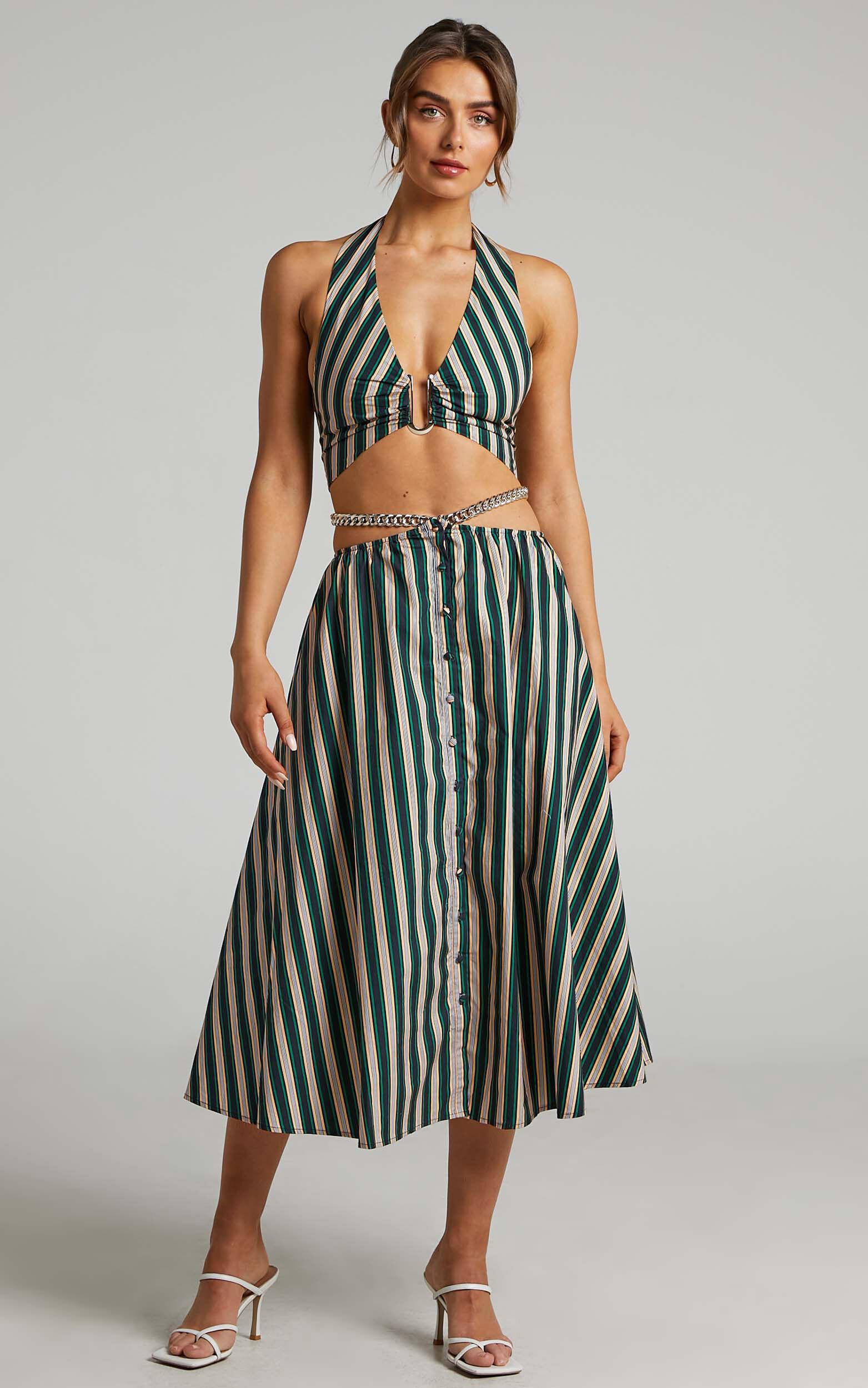 Atoir - The Gravity Midi Skirt in IVY PEACH STRIPE Product Image