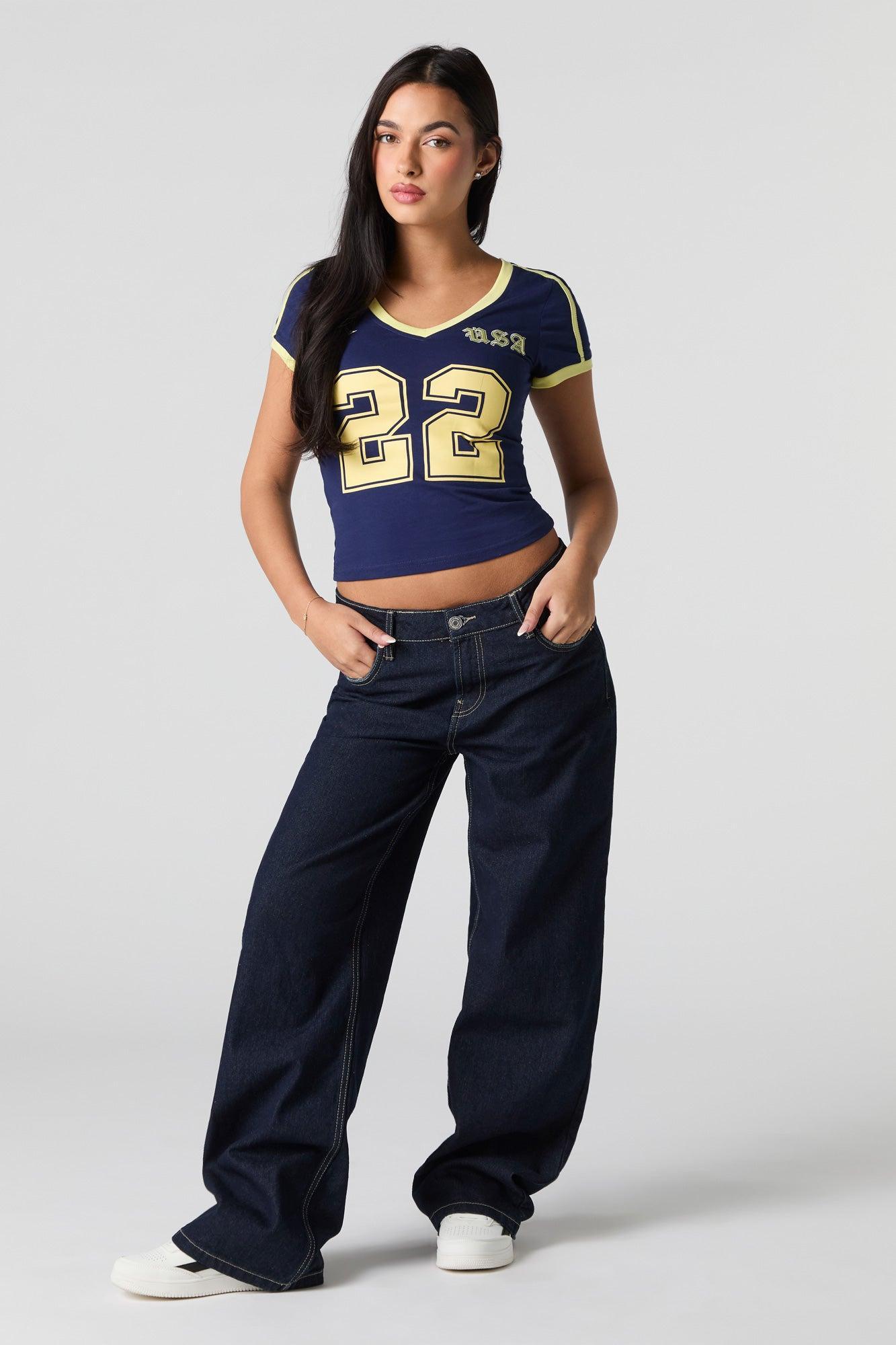 Sporty Graphic V-Neck Ringer T-Shirt Female Product Image