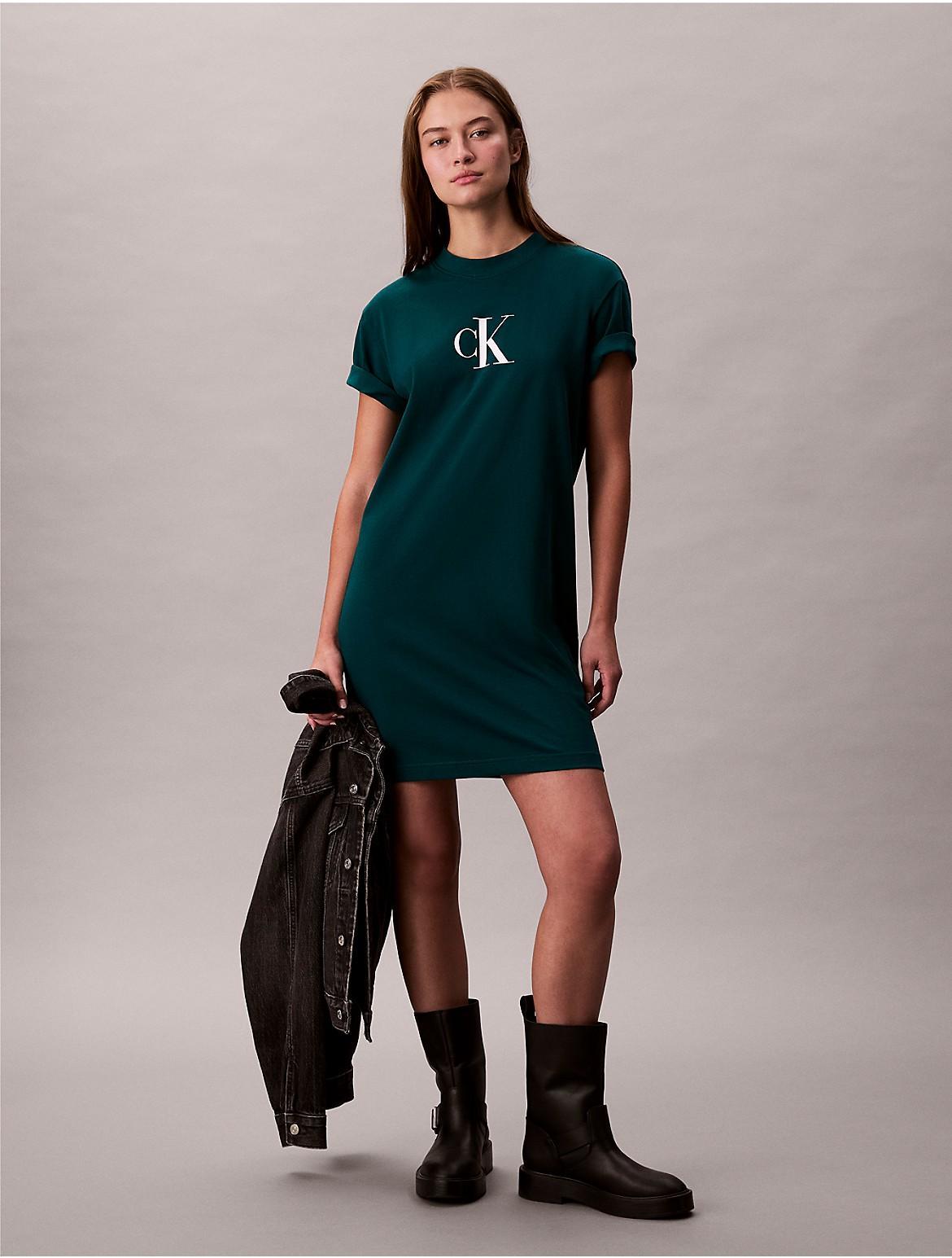 Calvin Klein Womens Archive Logo Jersey T-Shirt Dress - White Product Image