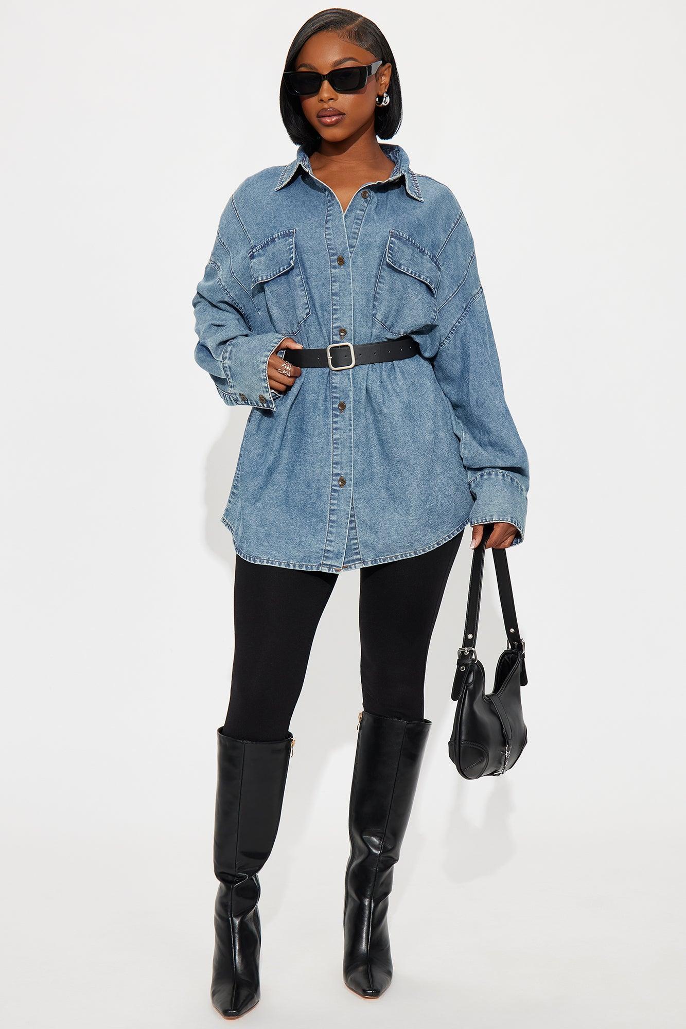 Keeping It Denim Oversized Shirt - Medium Wash Female Product Image