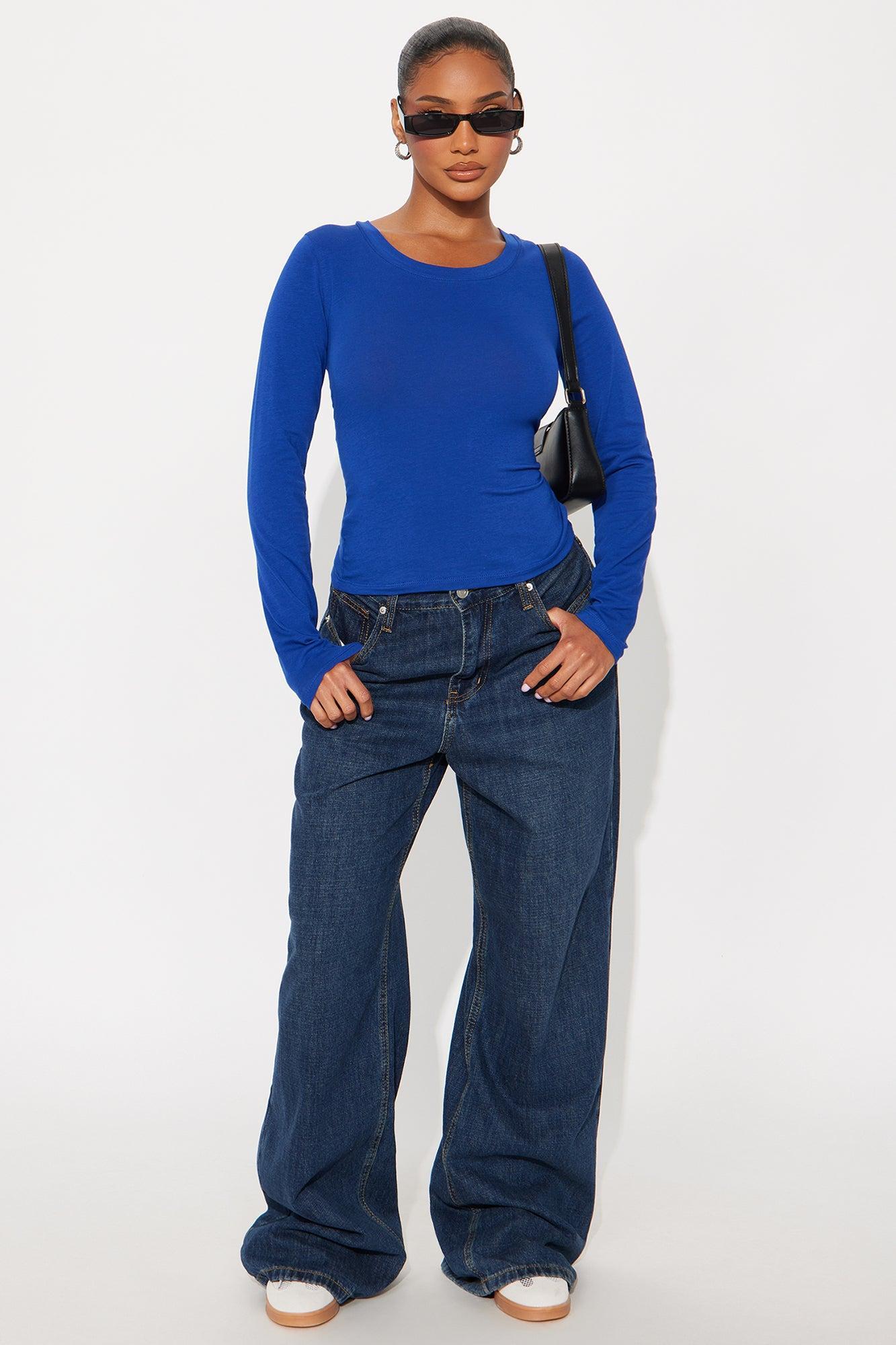 Elise Round Neck Long Sleeve Top - Blue Product Image
