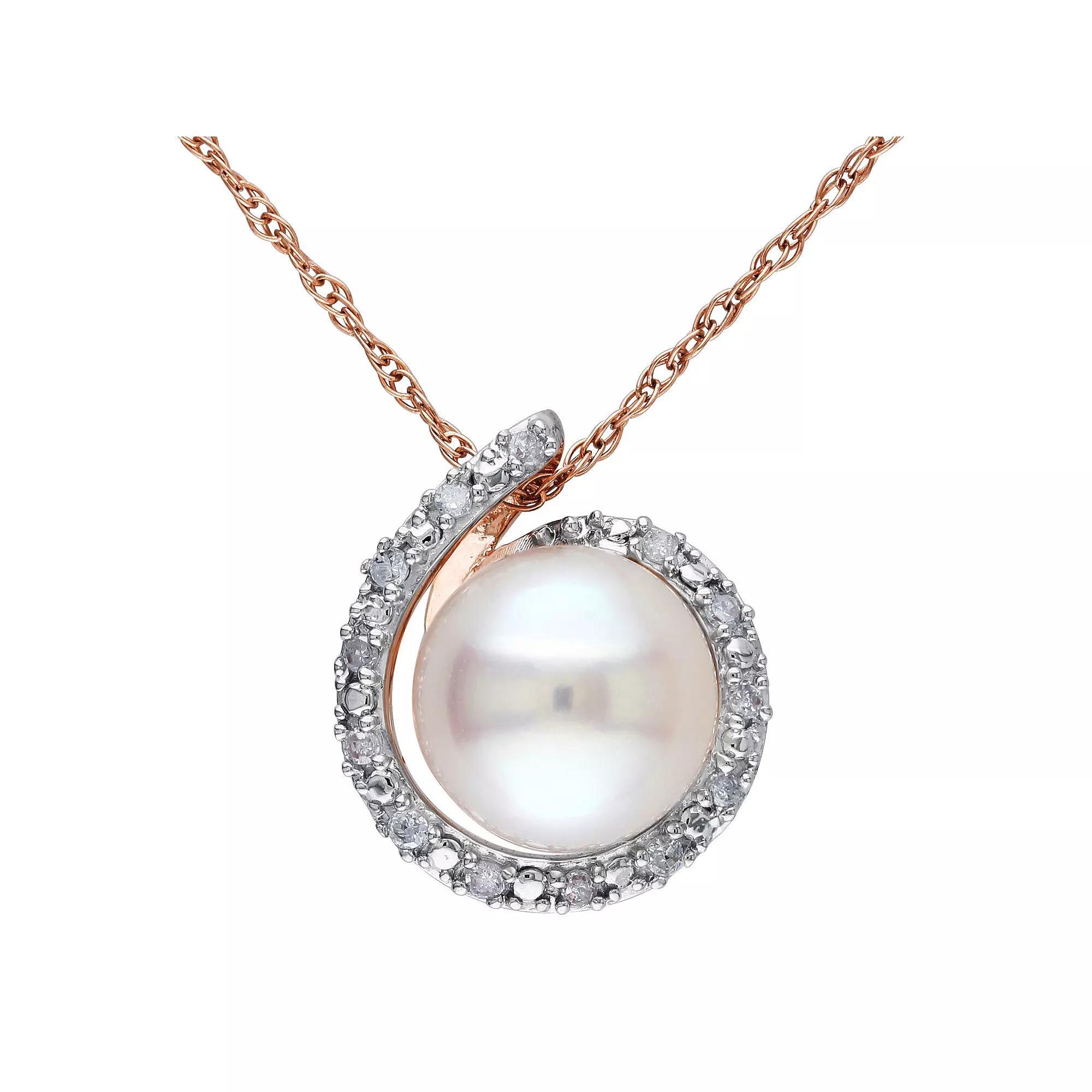 Stella Grace 10k Rose Gold Freshwater Cultured Pearl & Diamond Accent Swirl Halo Pendant Necklace, Women's, Size: 17", 10k Gold Product Image