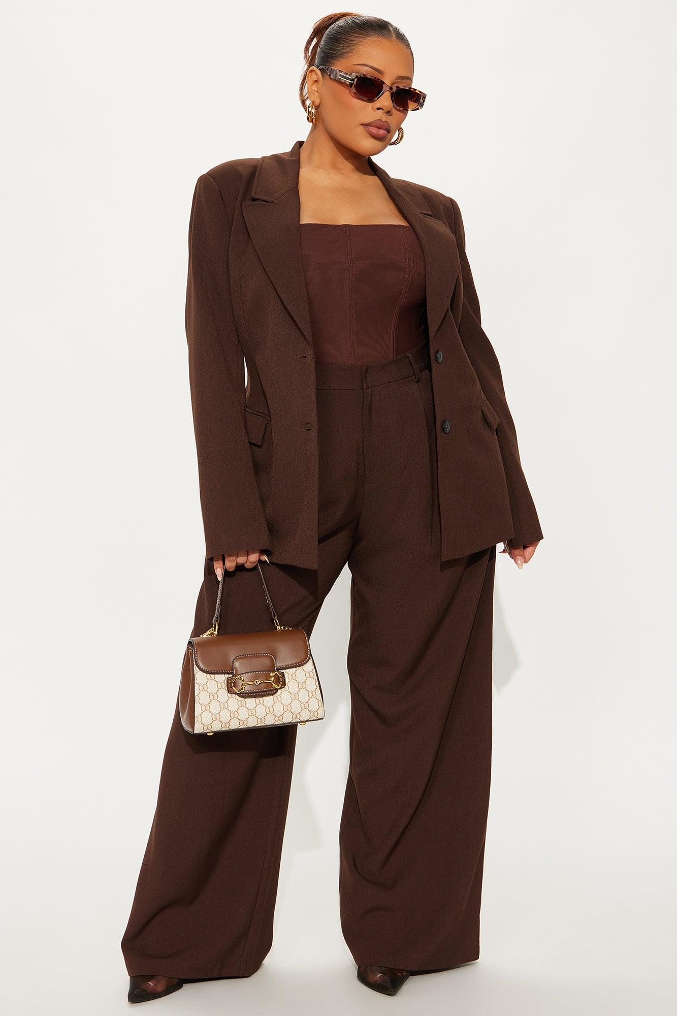 Going Forward Fitted Waist Blazer Pant Set - Brown Product Image