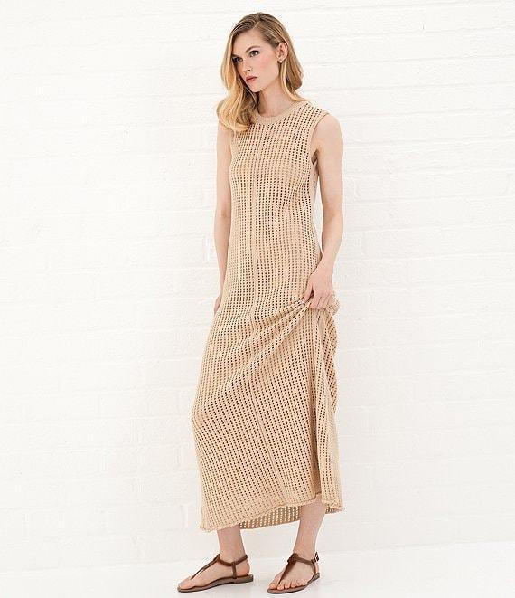 Le' AL.X Knit Crochet Crew Neck Sleeveless Shift Maxi Dress Product Image