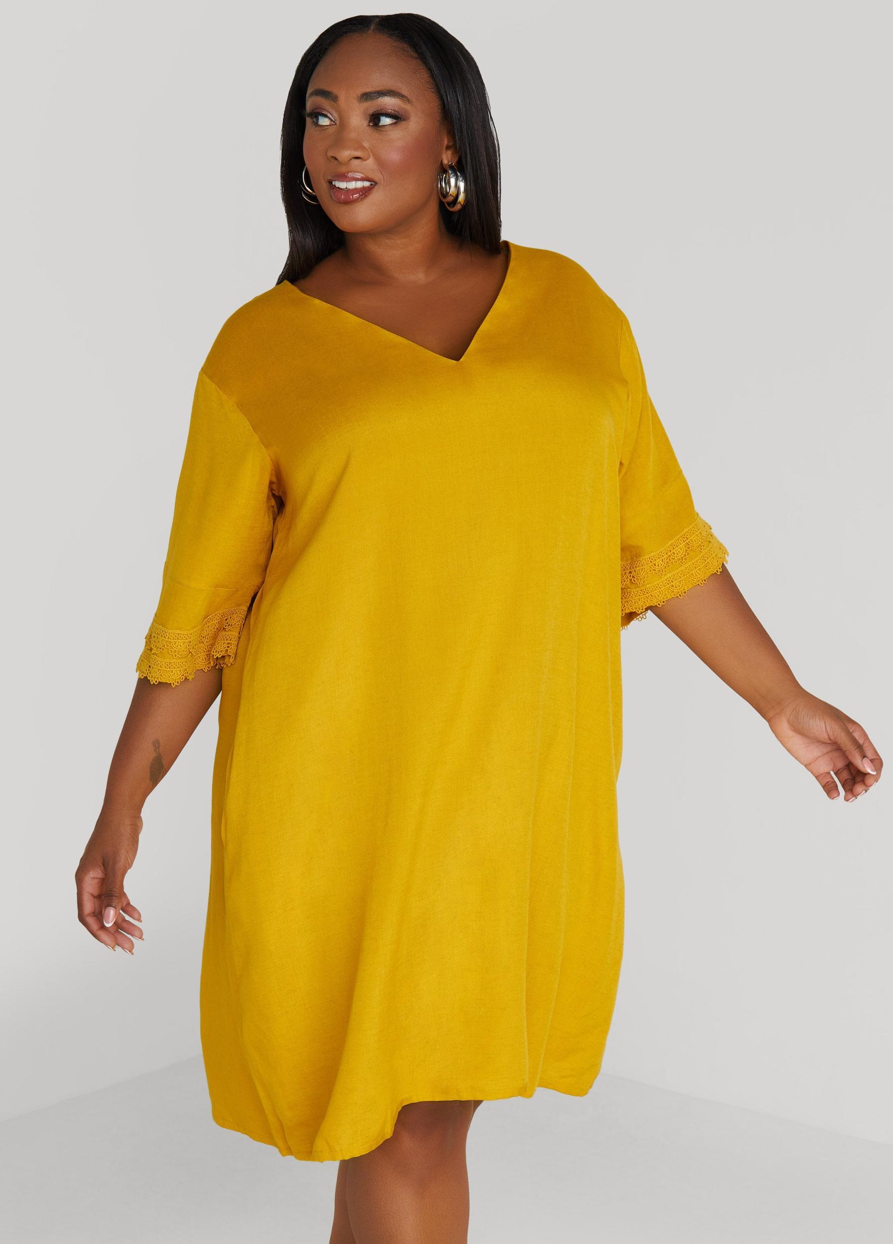 Crochet Trimmed V Neck Dress Product Image