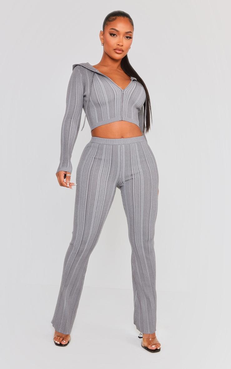 Shape Charcoal Contrast Knit Zip Up Jacket Product Image