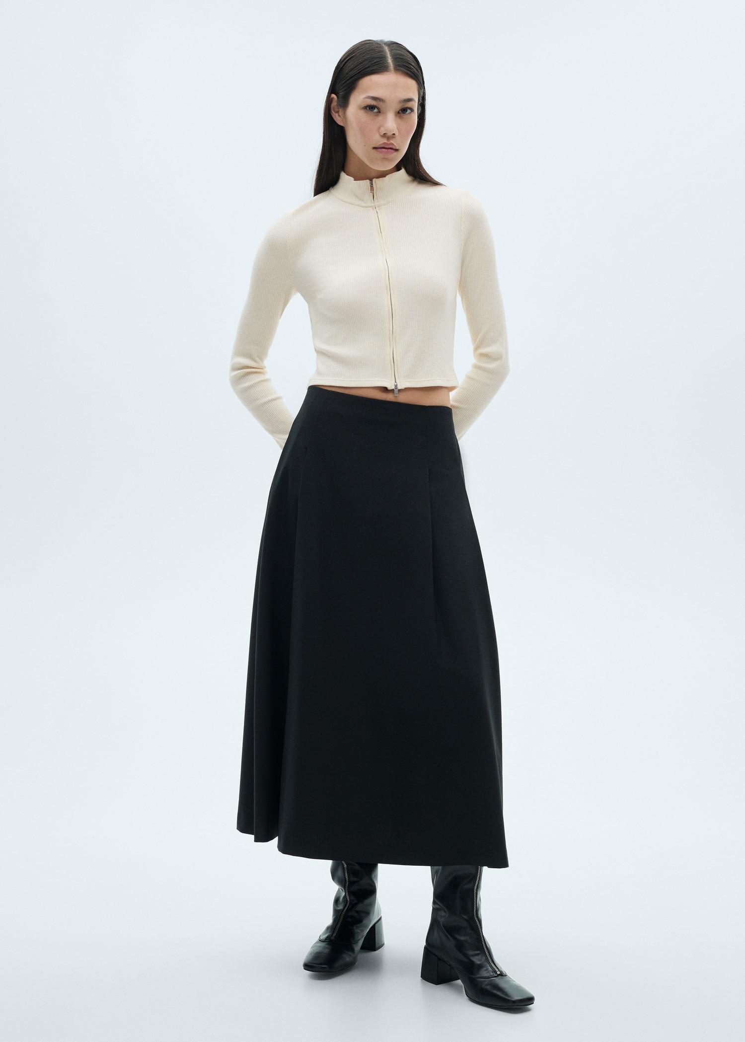 Perkins-neck cardigan with zip - Women | MANGO USA Product Image