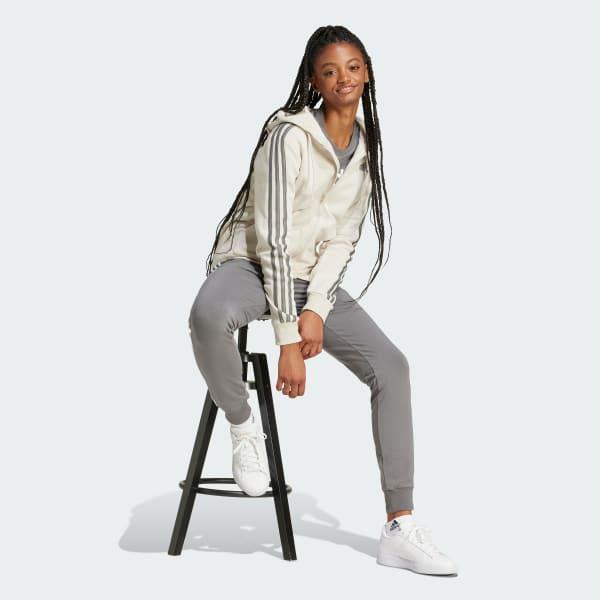 adidas Essentials 3-Stripes Full-Zip Fleece Hoodie Linen Green S Womens Product Image