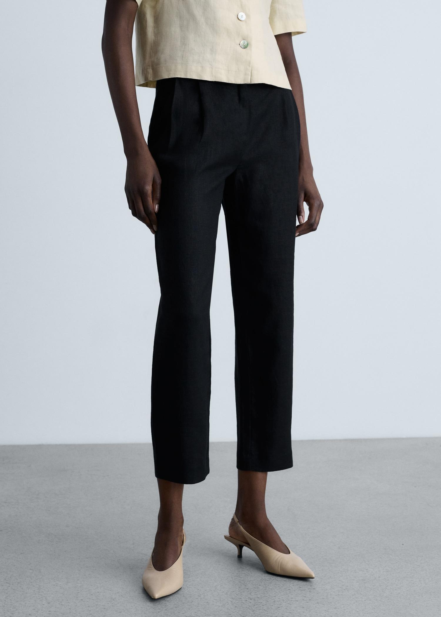 Straight linen-blend pants - Women | MANGO USA Product Image