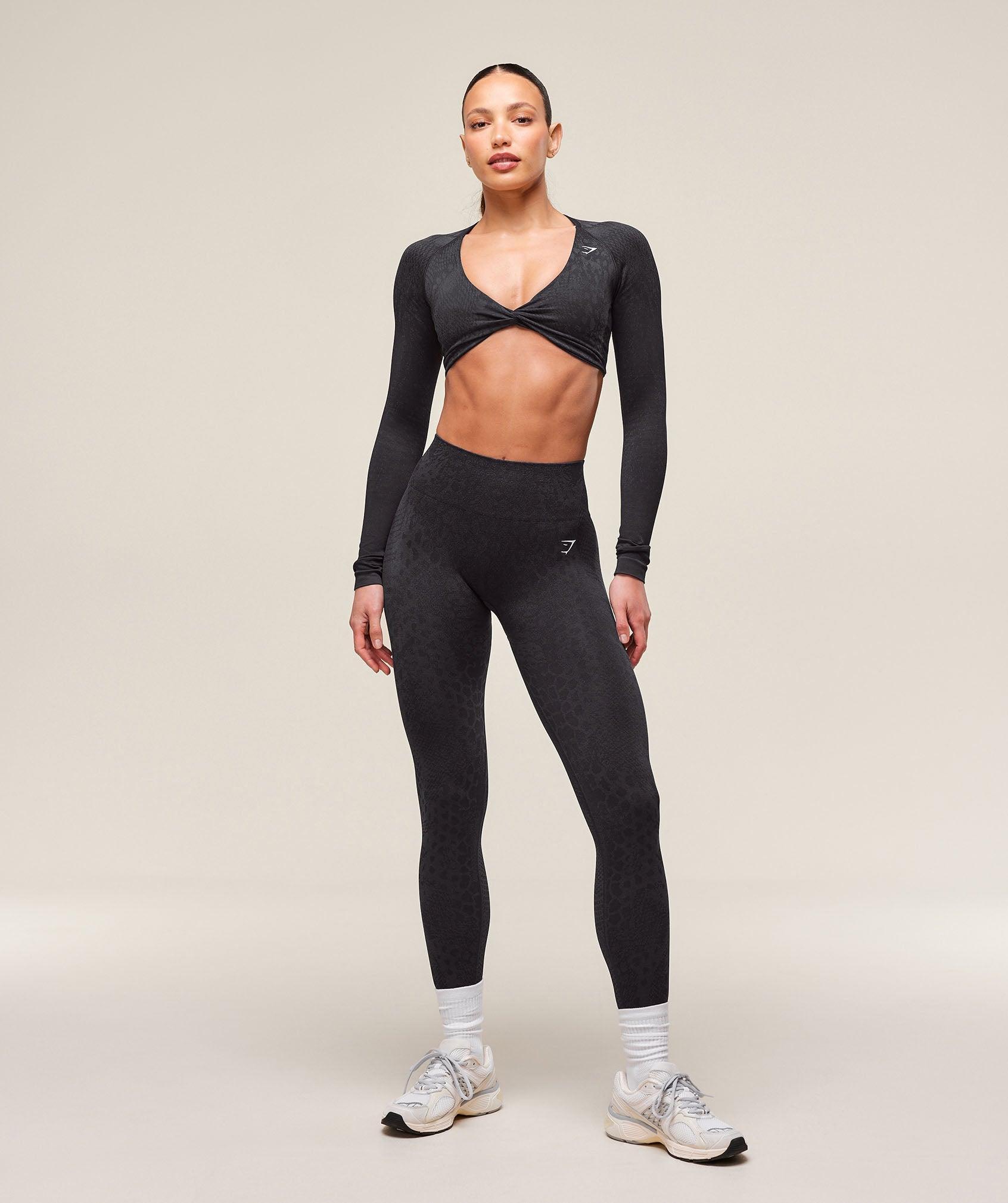 Gymshark Adapt X Whitney Animal Seamless Long Sleeve Top - Black/Asphalt Grey Female Product Image