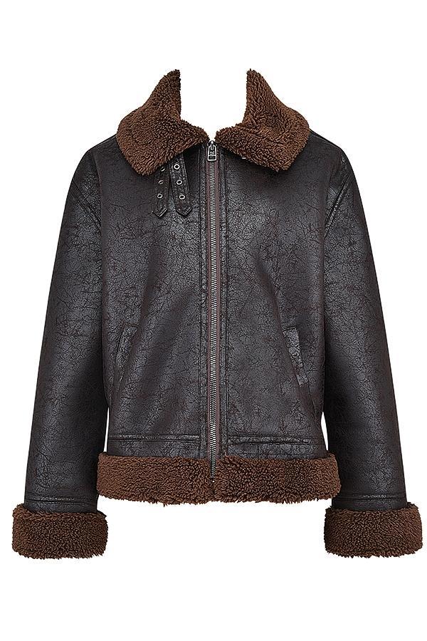 Madden Brown Vegan Shearling Aviator Jacket Product Image