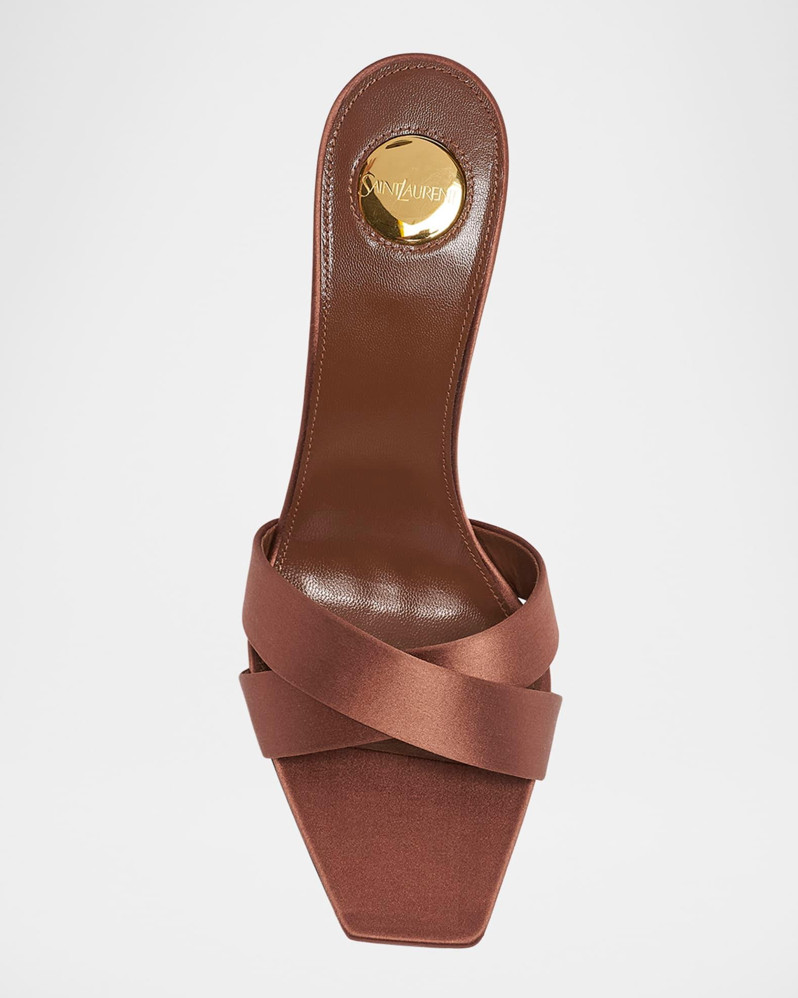 Opyum YSL Logo-Heel Satin Slide Sandals  Product Image