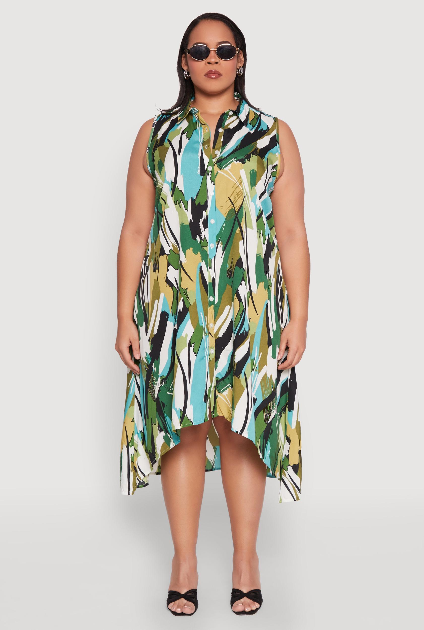 Womens Plus Size Brush Stroke Print Sleeveless Midi Dress Product Image