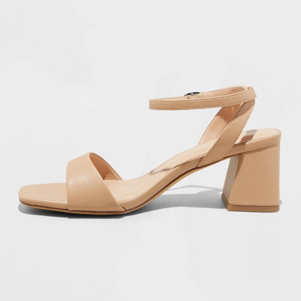 Womens Shannon Heels with Memory Foam Insole - A New Day Tan 6.5W: Block Heel, Adjustable Strap, Open Toe Product Image