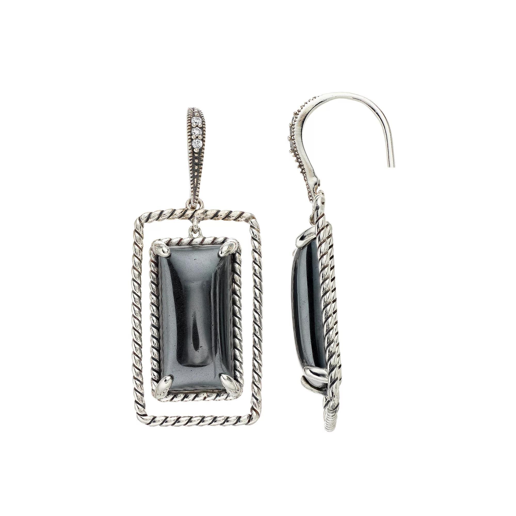 SIRI USA by TJM Sterling Silver Hematite & Cubic Zirconia Cushion Link Earrings, Women's Product Image
