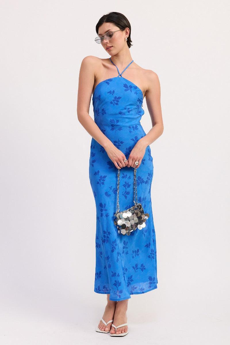 Solana Floral Halter Maxi Dress Blue Product Image