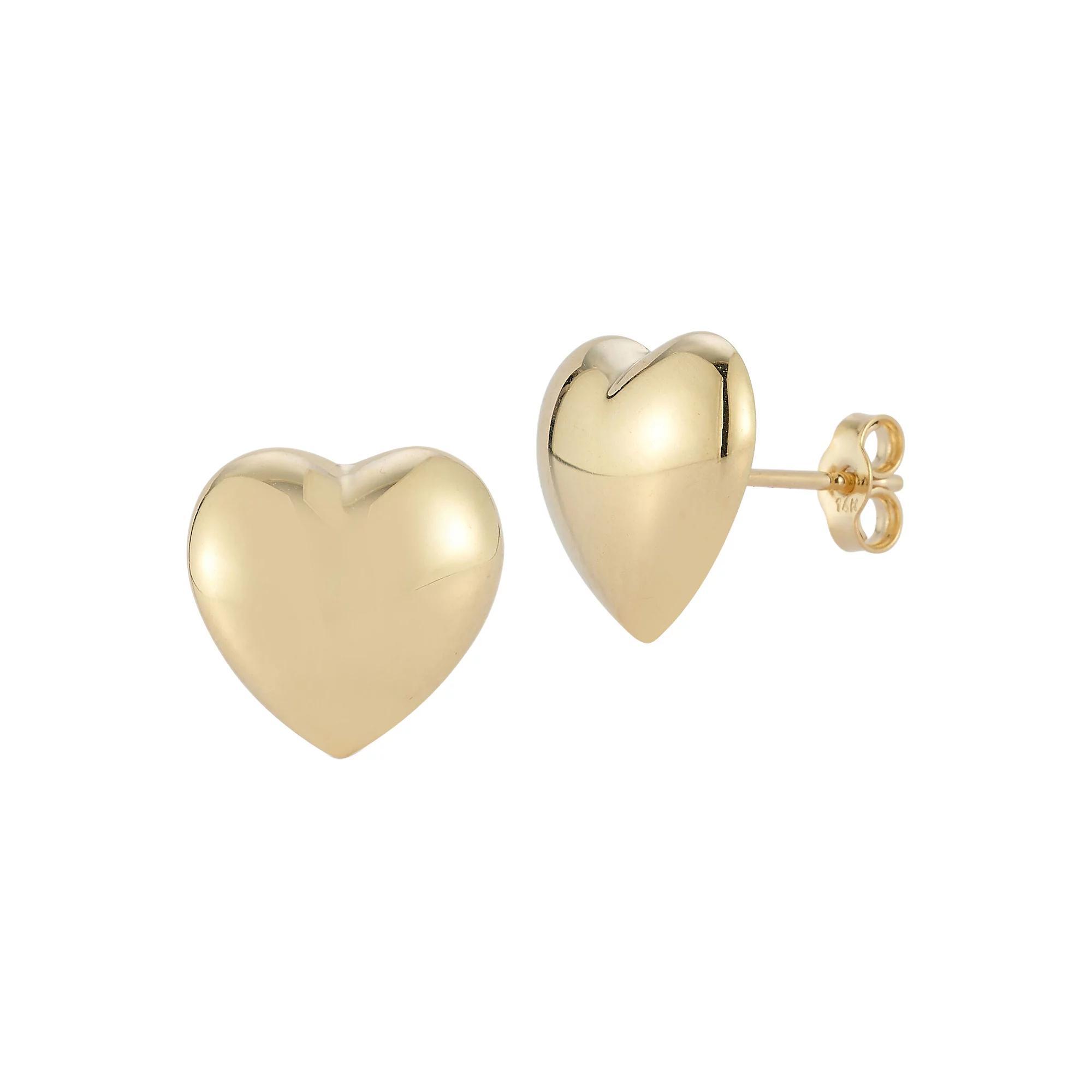LUMINOR GOLD 14k Gold Hollow Small Heart Stud Earrings, Women's Product Image