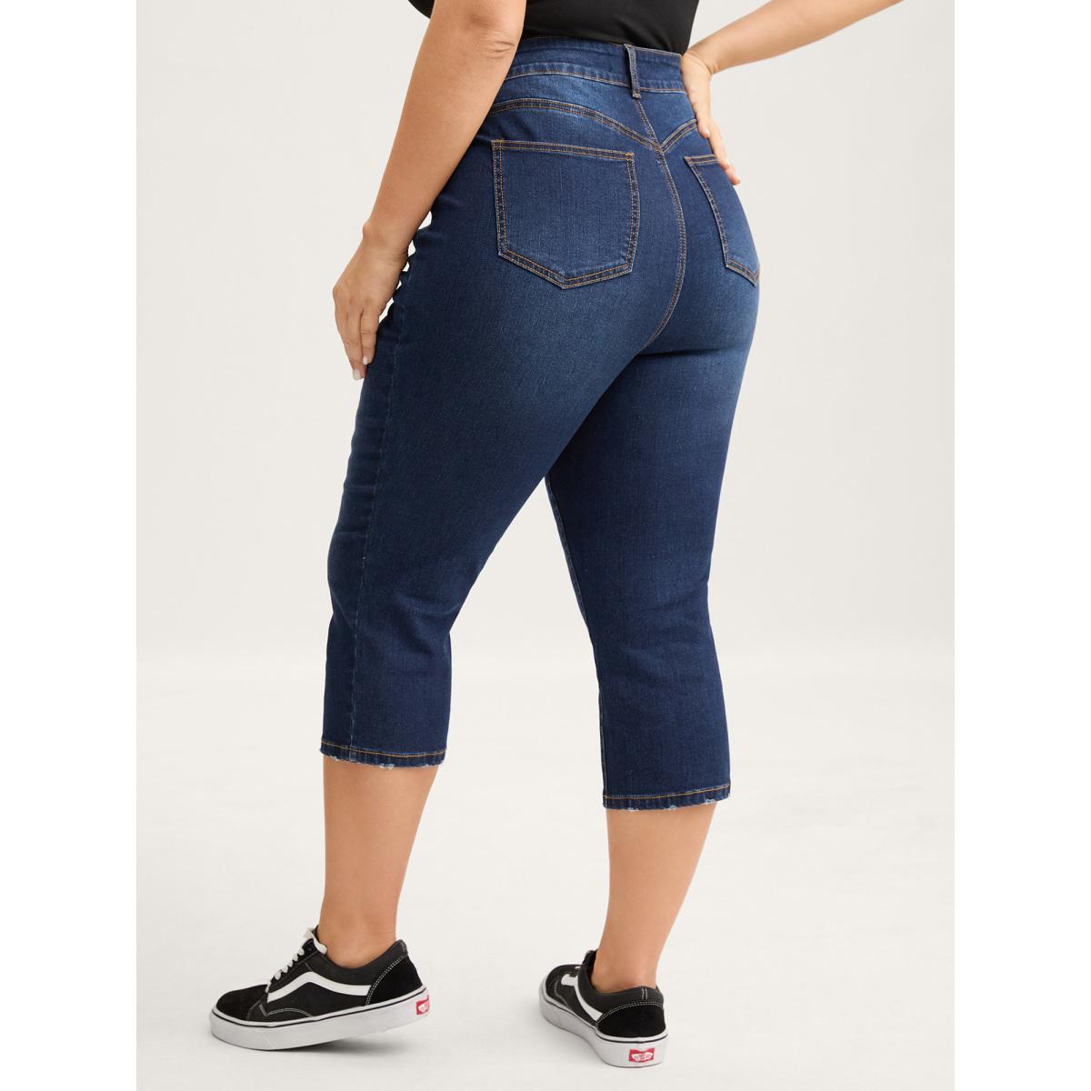 Plus Size Stretchy Butt-Lifting Skinny-Fit Jeans Women Midblue High stretch Slanted pocket Jeans BloomChic 30/6X Product Image