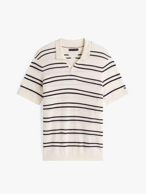 Regular Fit Open-Neck Stripe Knit Polo Product Image