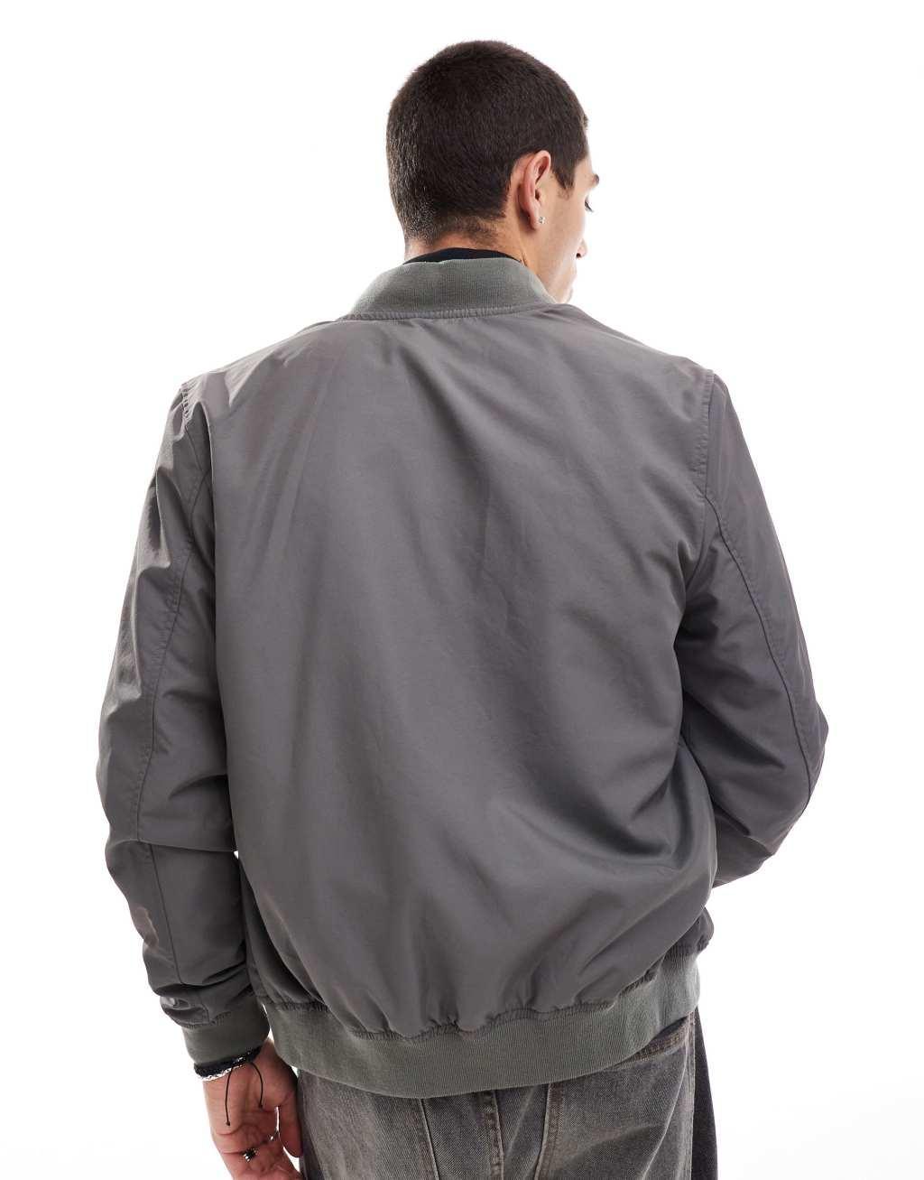 ASOS DESIGN lightweight bomber jacket in gray Product Image
