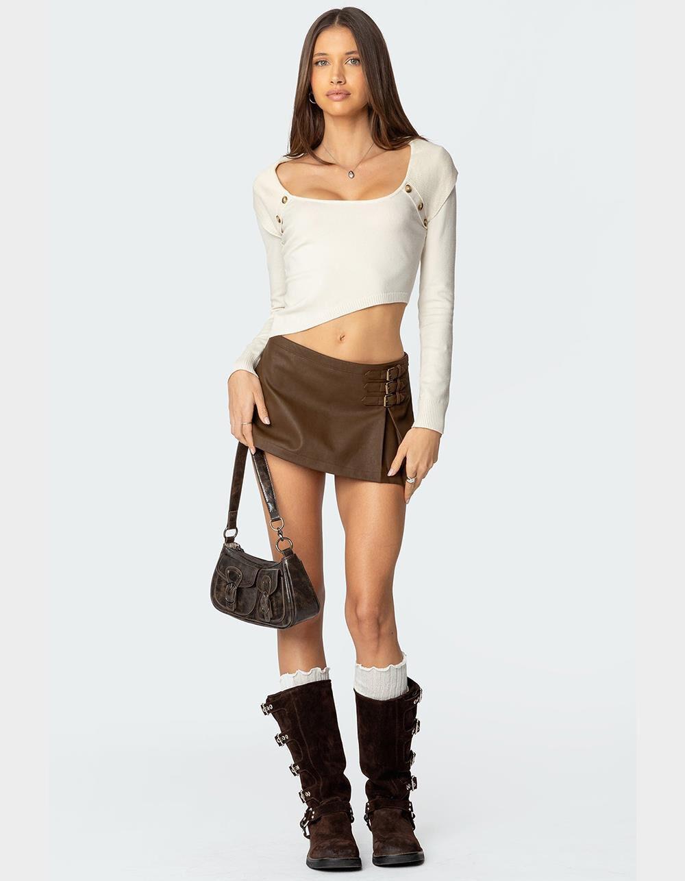 EDIKTED Sorrel Asymmetric Knit Top - BEIGE Product Image