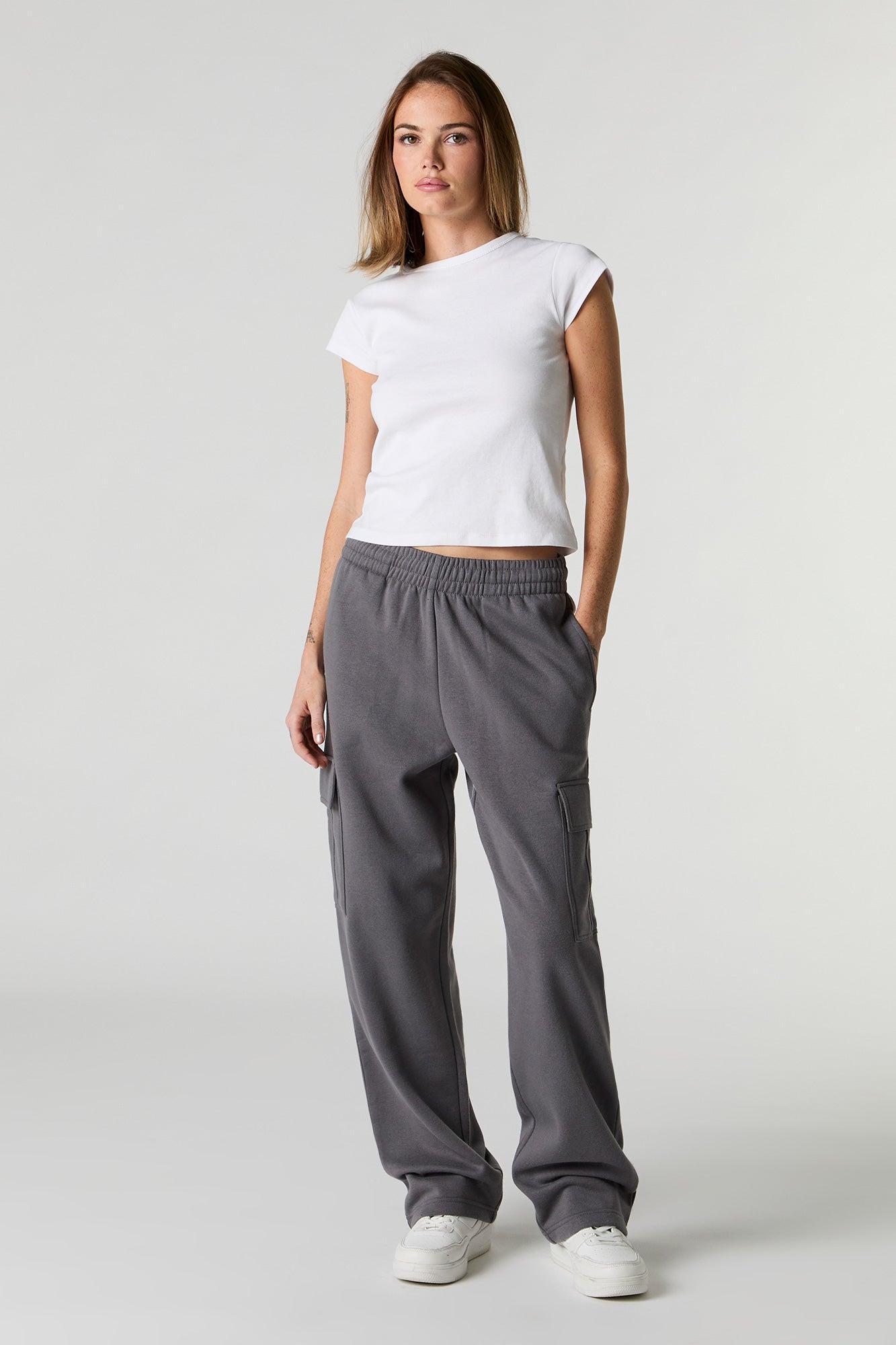 Solid Fleece Wide Leg Cargo Sweatpant Female Product Image