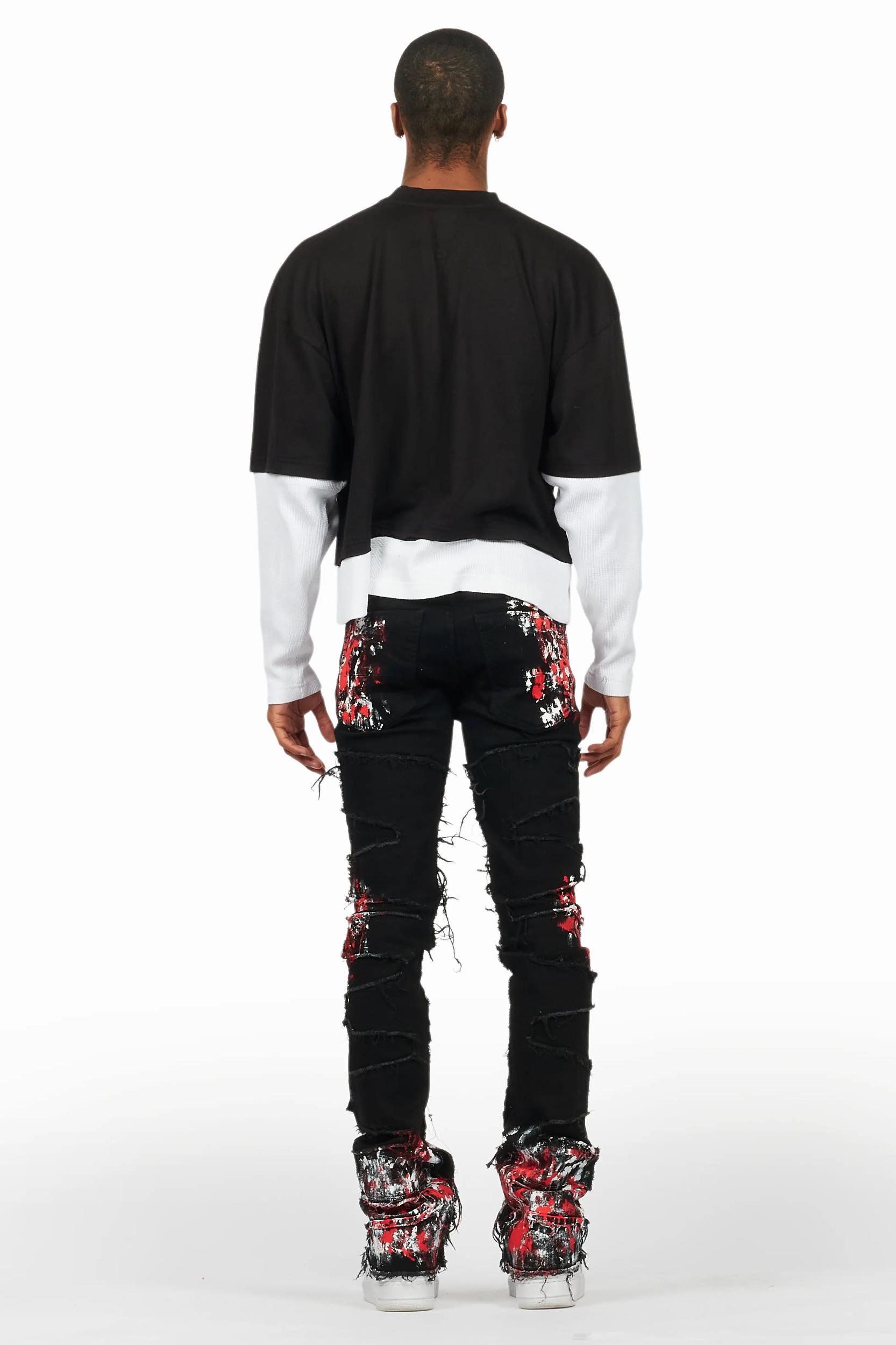 Kodak Black/Red Painter Stacked Flare Fringe Jean Male Product Image