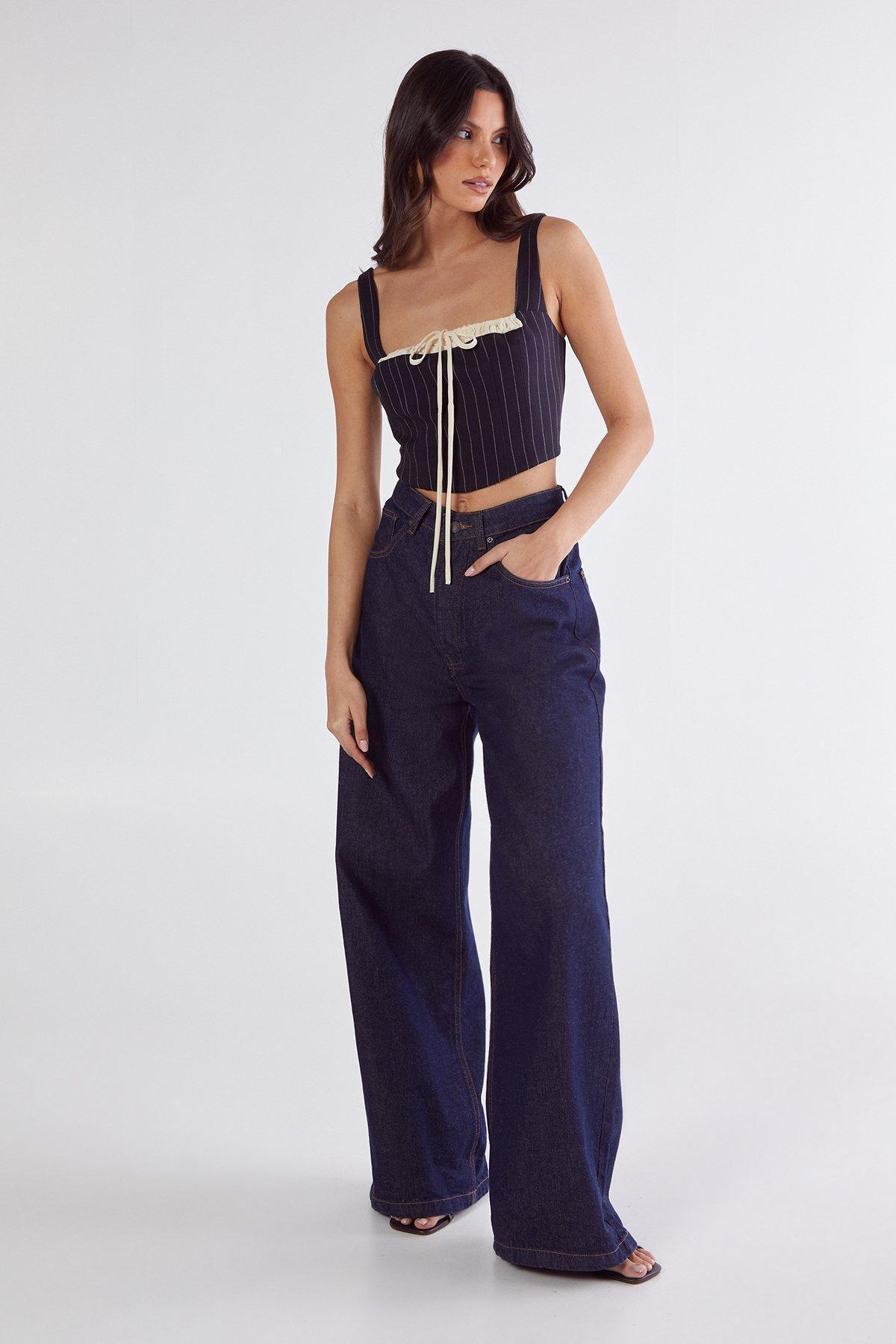 Pinstripe Contrast Bust Tailored Corset Top Product Image