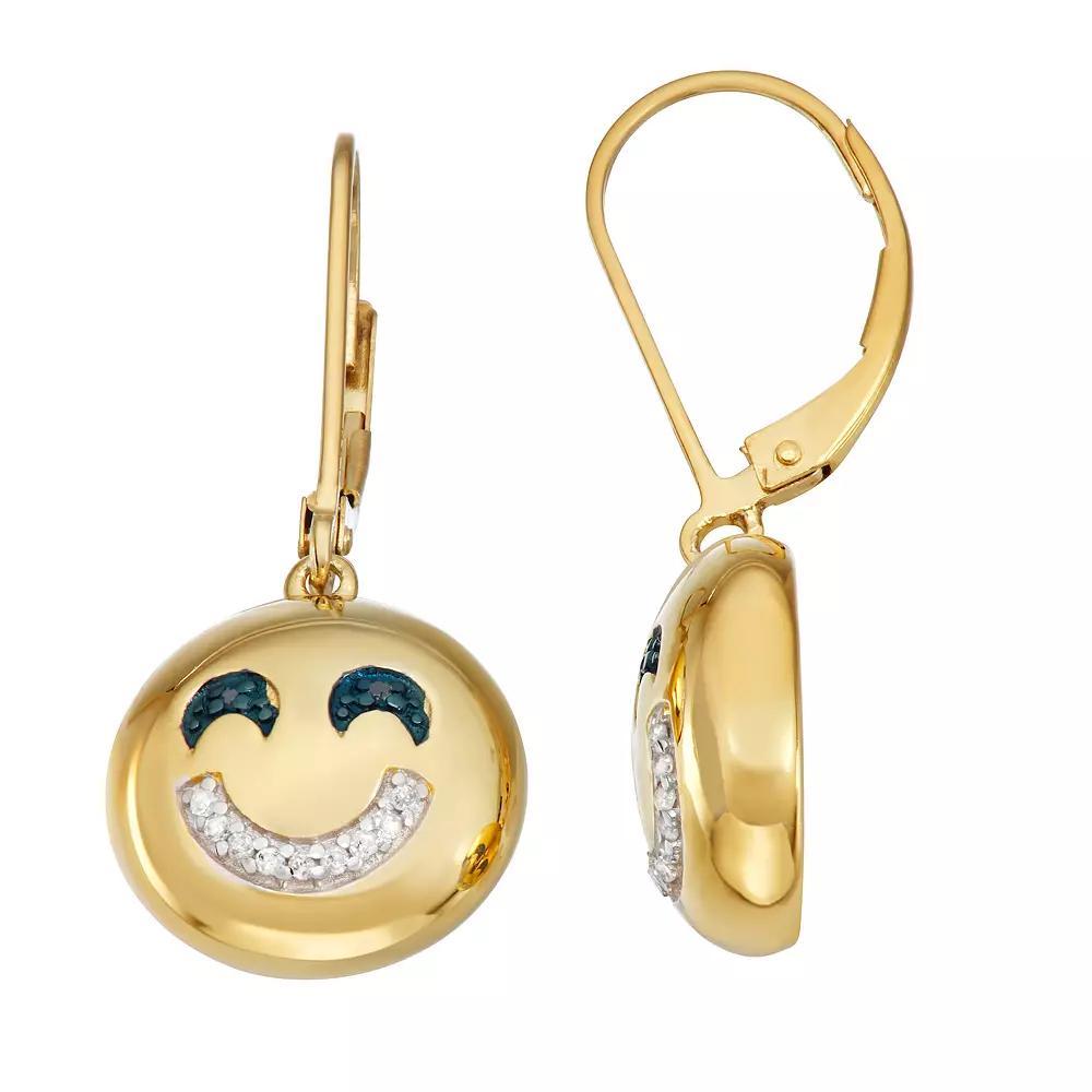 Jewelexcess 14k Gold Over Sterling Silver Black & White Diamond Accent Emoji Earrings, Women's, Gold Tone Product Image
