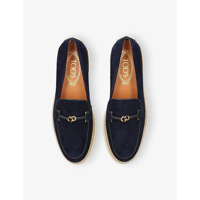 TOD'S Womens Navy Gomma 92k Buckle-embellished Suede Loafers Product Image