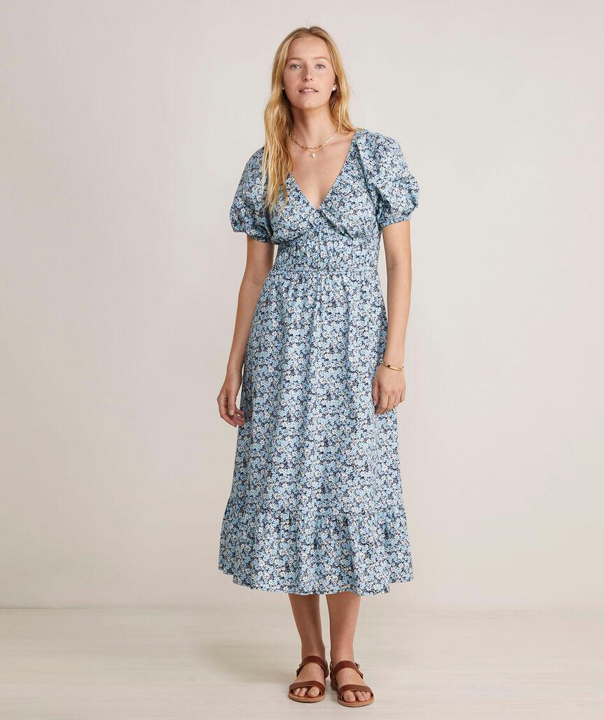 Marina Poplin Puff-Sleeve Midi Dress Product Image