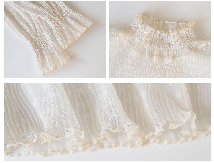 Mock-Neck Dotted Lace Sheer Blouse Product Image